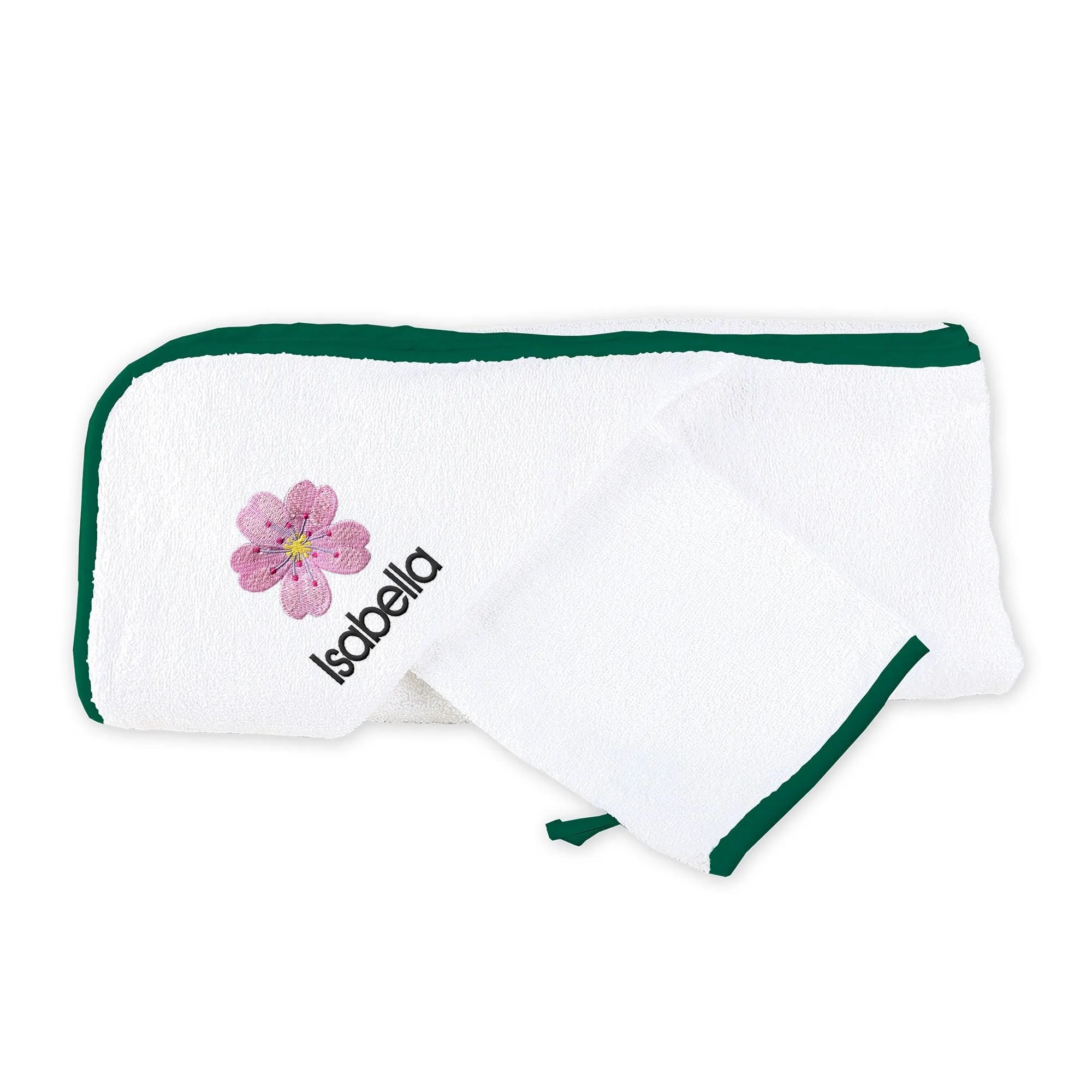 Personalized Cherry Blossom Emoji Hooded Towel & Wash Mitt Set