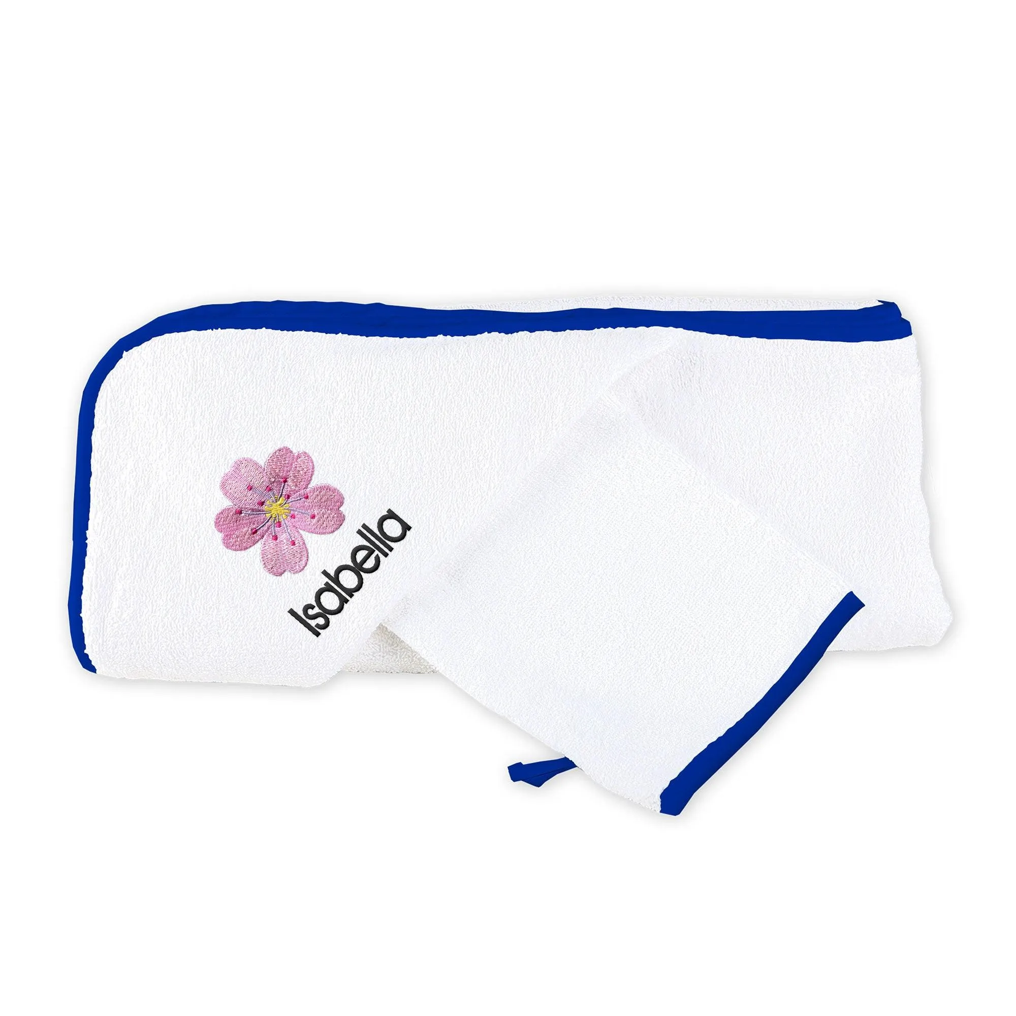Personalized Cherry Blossom Emoji Hooded Towel & Wash Mitt Set