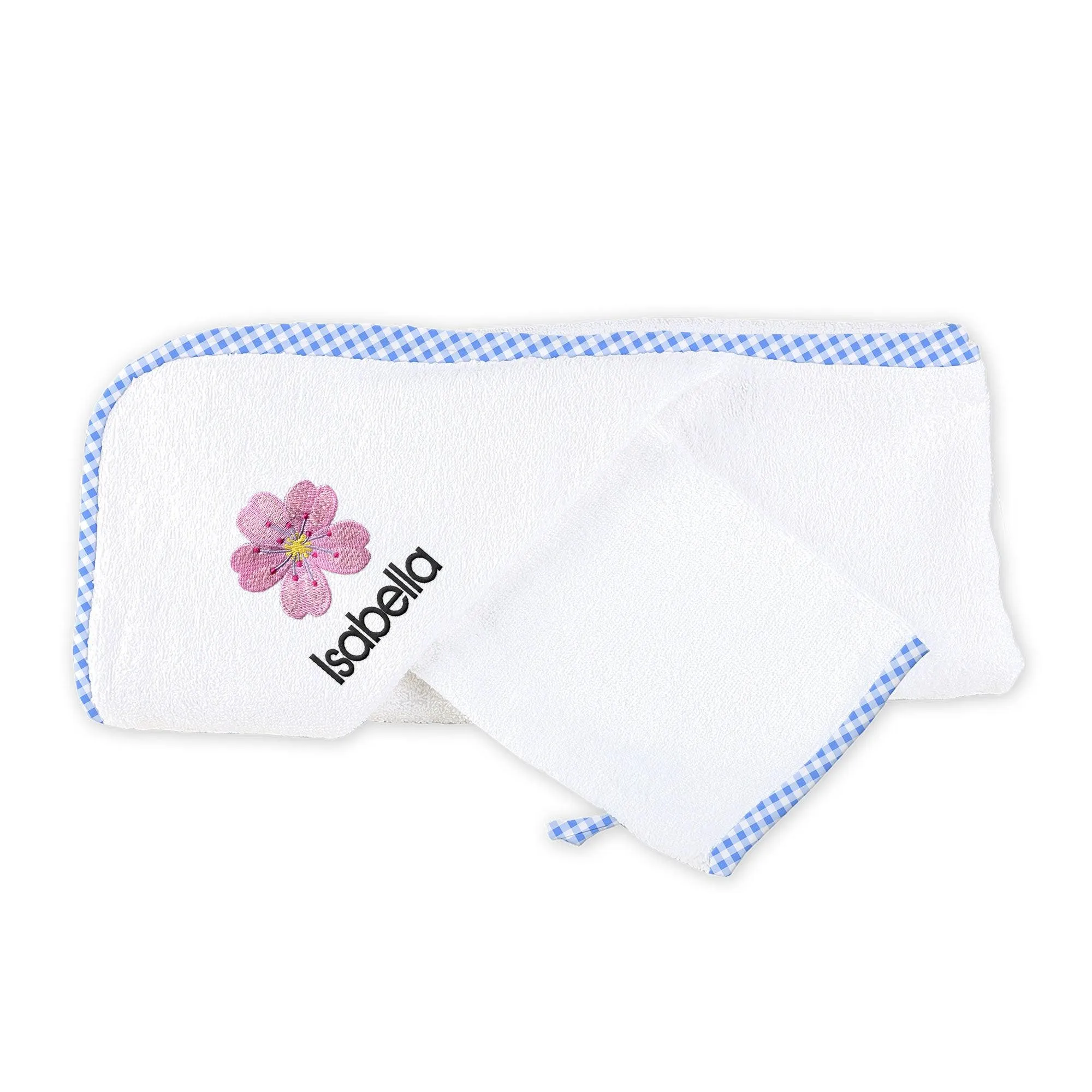 Personalized Cherry Blossom Emoji Hooded Towel & Wash Mitt Set