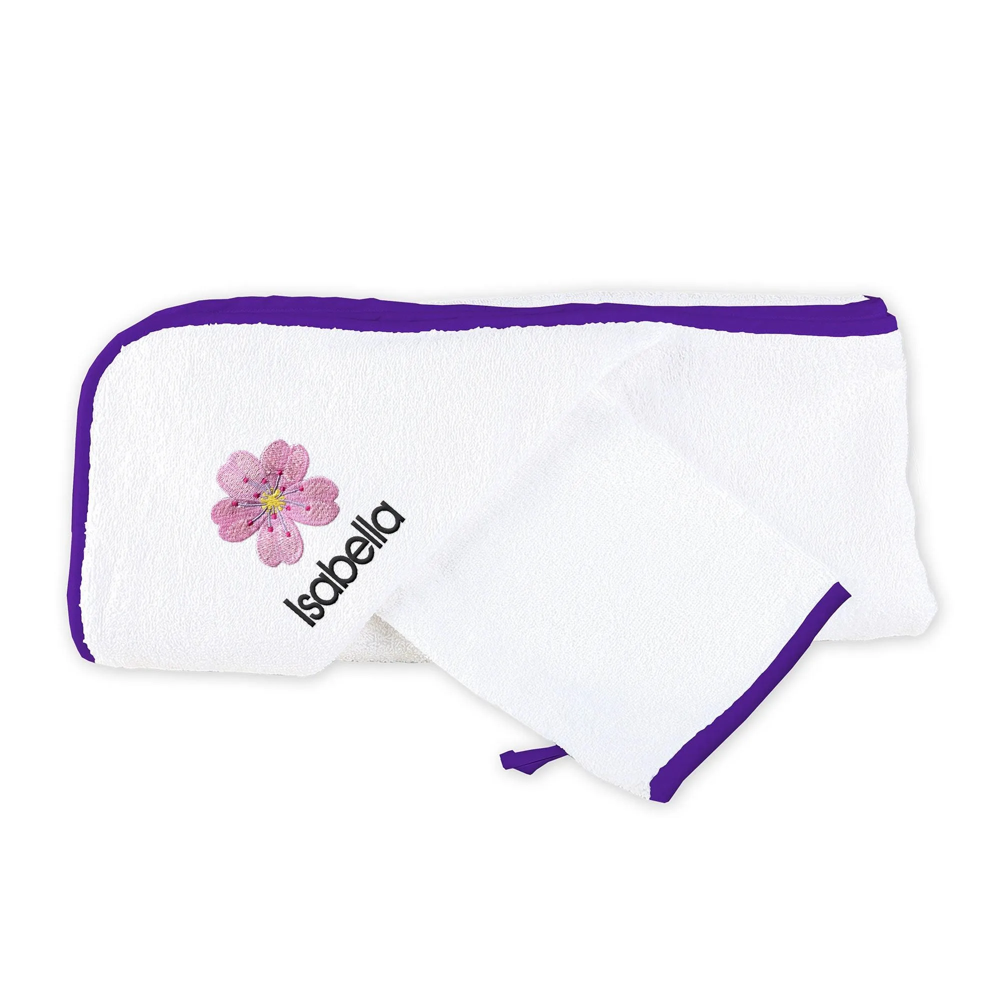 Personalized Cherry Blossom Emoji Hooded Towel & Wash Mitt Set