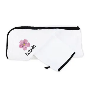 Personalized Cherry Blossom Emoji Hooded Towel & Wash Mitt Set