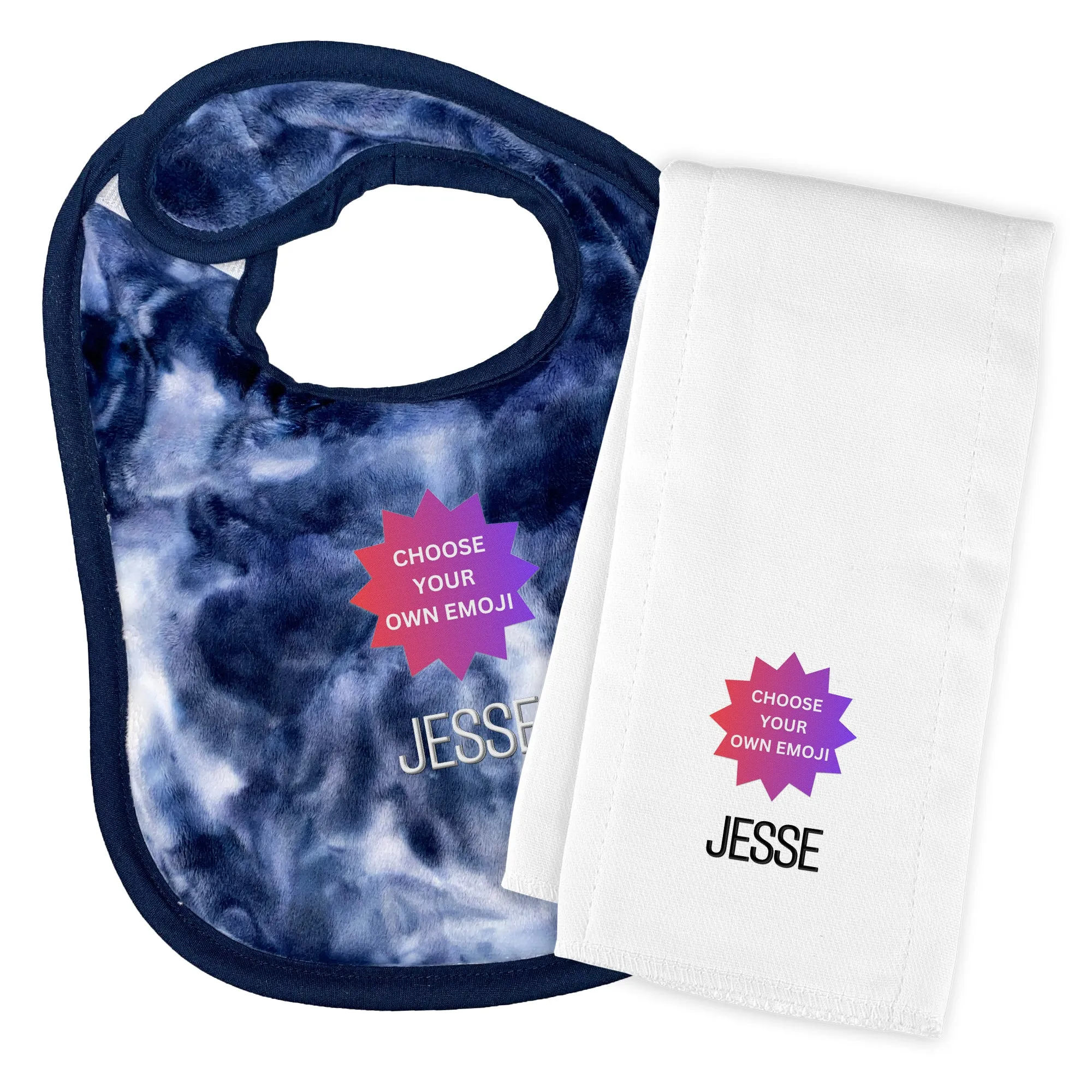 Personalized Choose Your Own Emoji Plush Bib & Burp Cloth Set