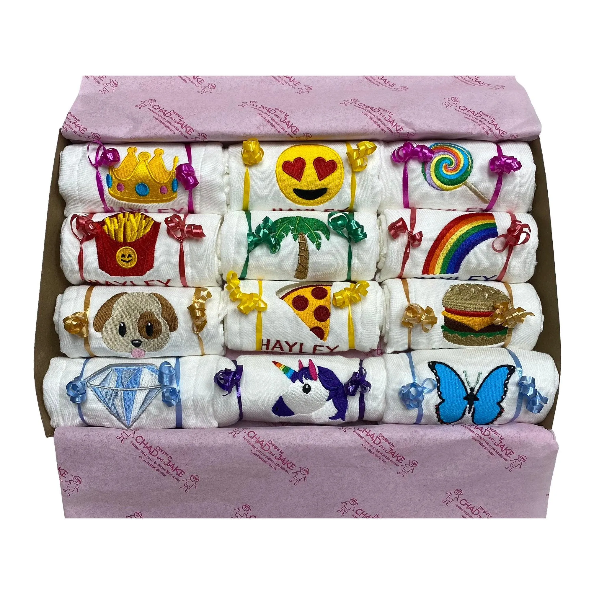 Personalized Emoji Burp Cloth - 12 Pack Choose Your Own