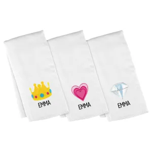 Personalized Emoji Burp Cloth - 3 Pack Princess