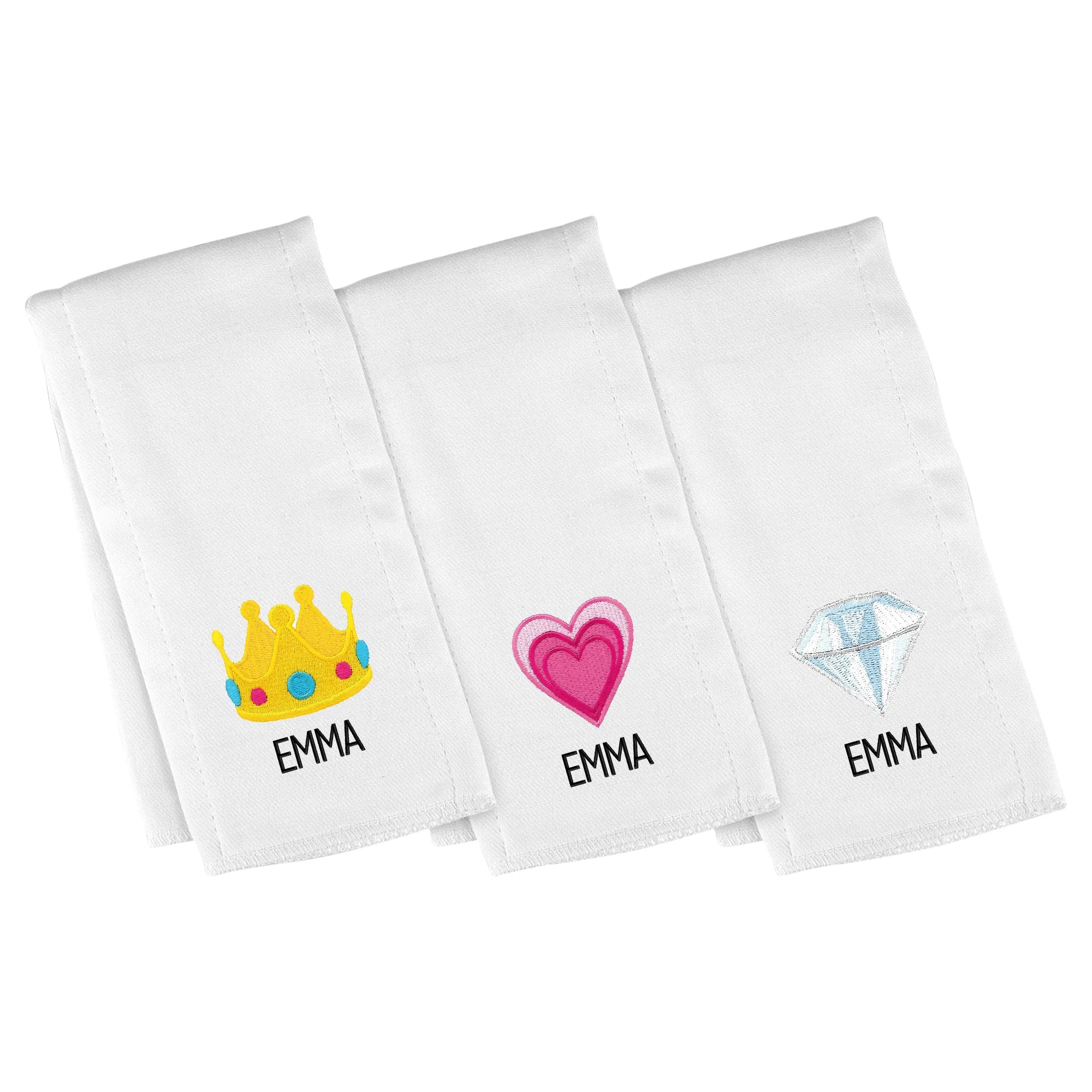 Personalized Emoji Burp Cloth - 3 Pack Princess
