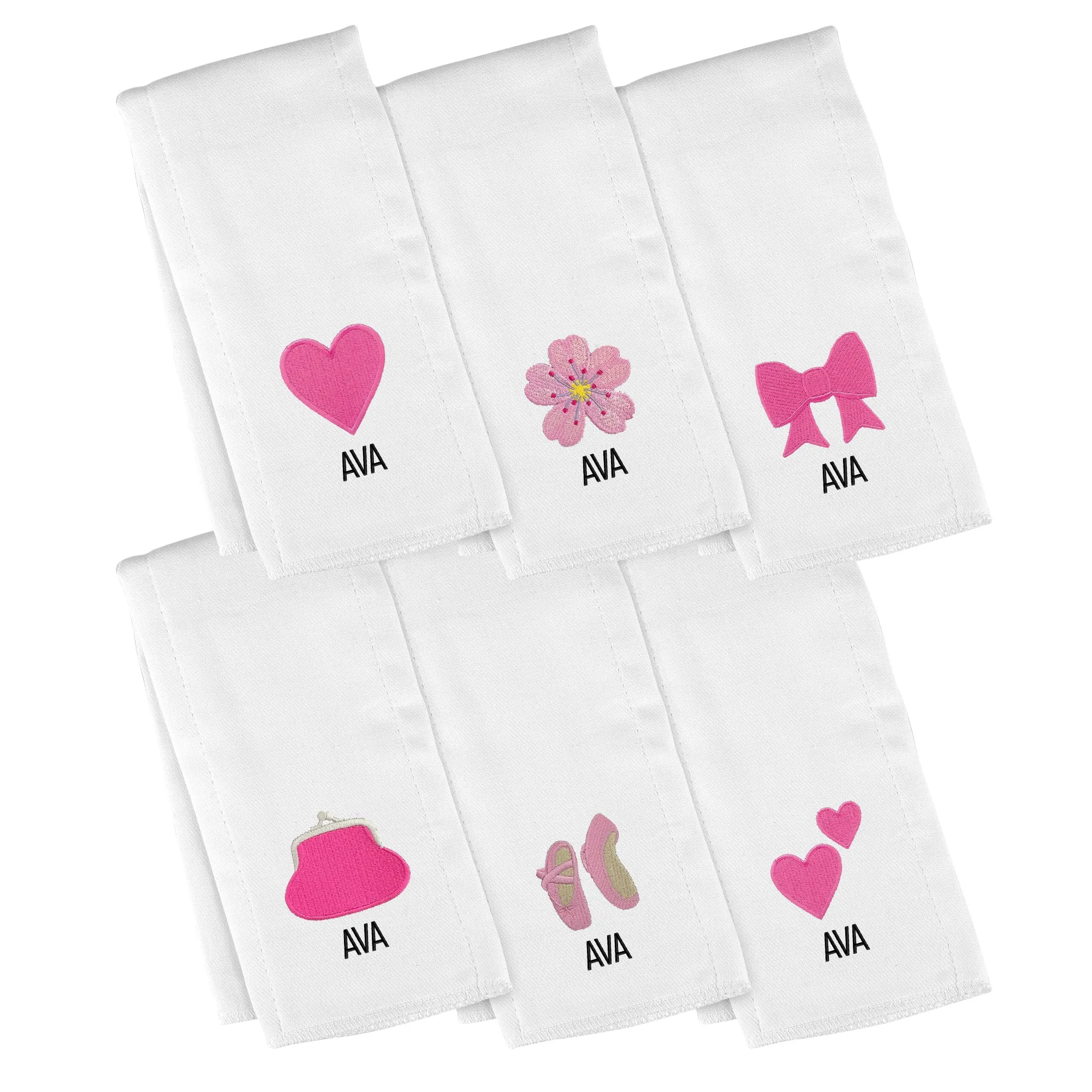 Personalized Emoji Burp Cloth - 6 Pack Pink