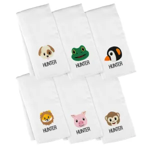 Personalized Emoji Burp Cloth - 6 Pack Zoo Animals