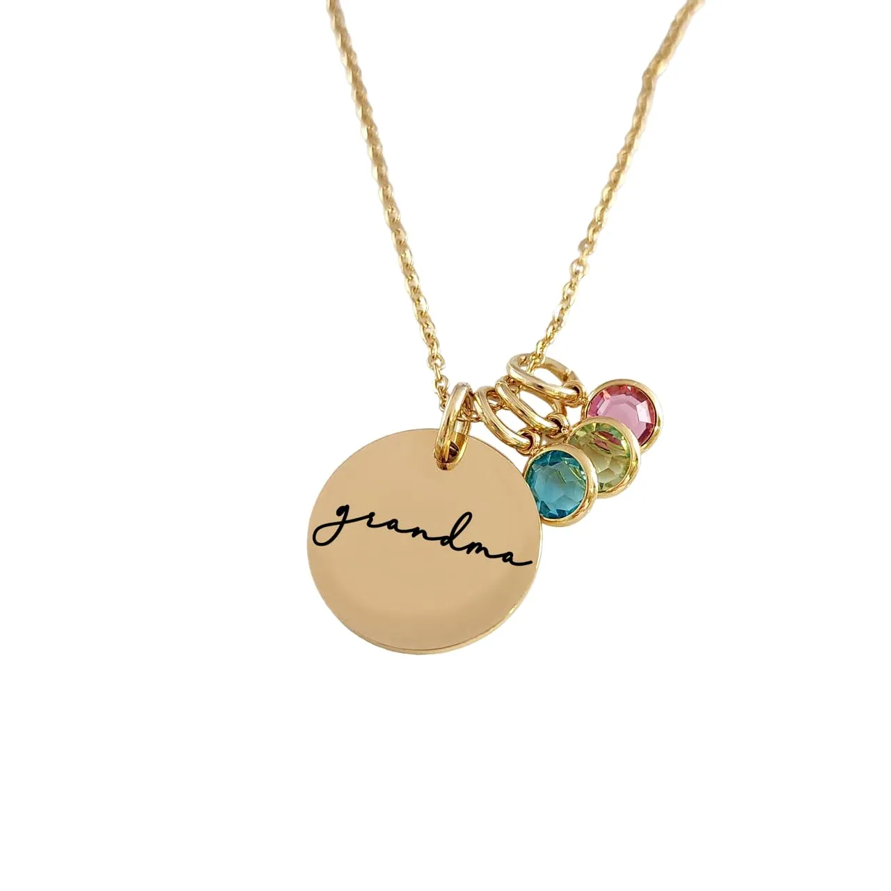 Personalized Gift Custom Gold Disc Mom Necklace Grandma Gifts Birthstone Necklace for Mom Mama Nana Gigi Mimi Birthday Gift Anniversary