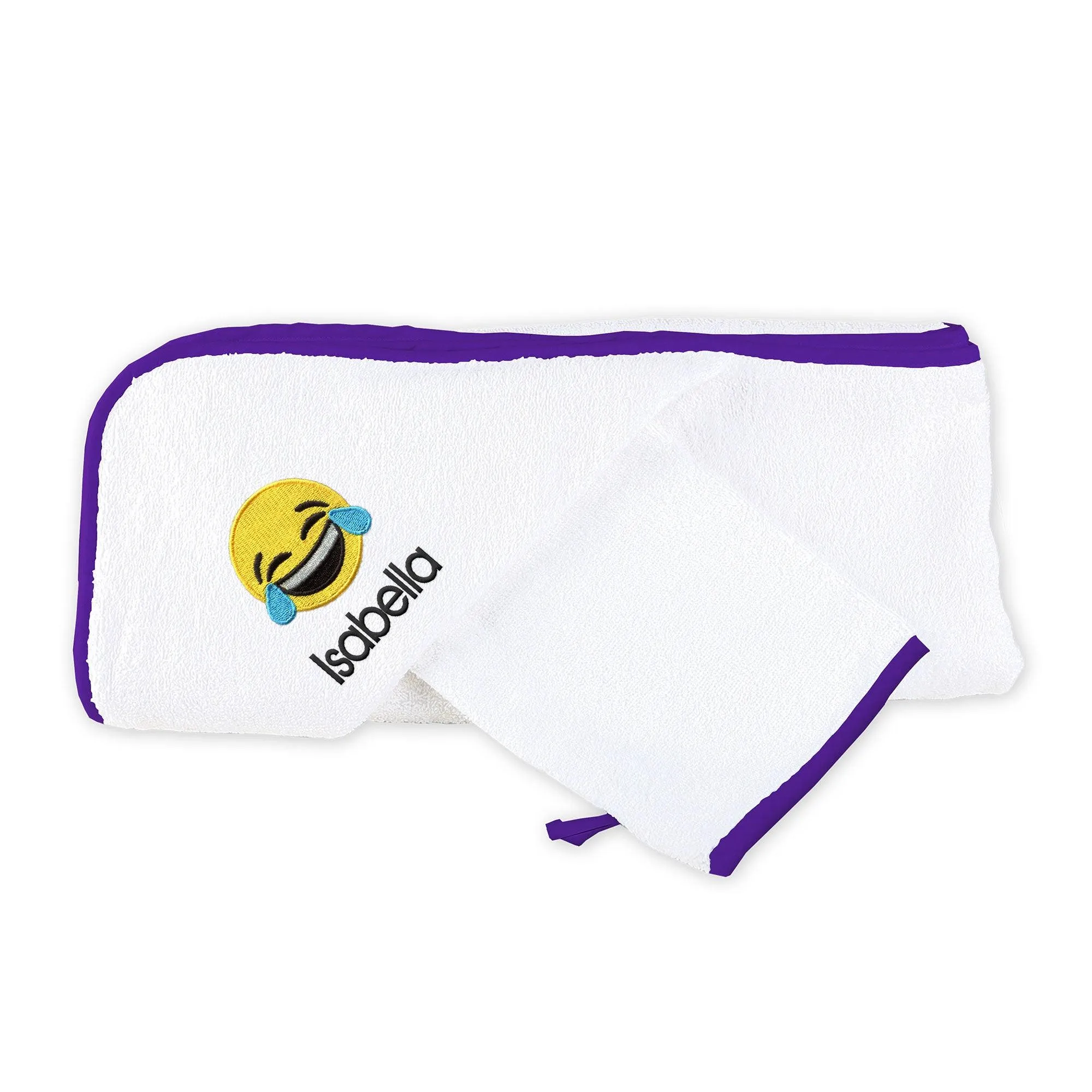 Personalized Happy Tears Emoji Hooded Towel & Wash Mitt Set