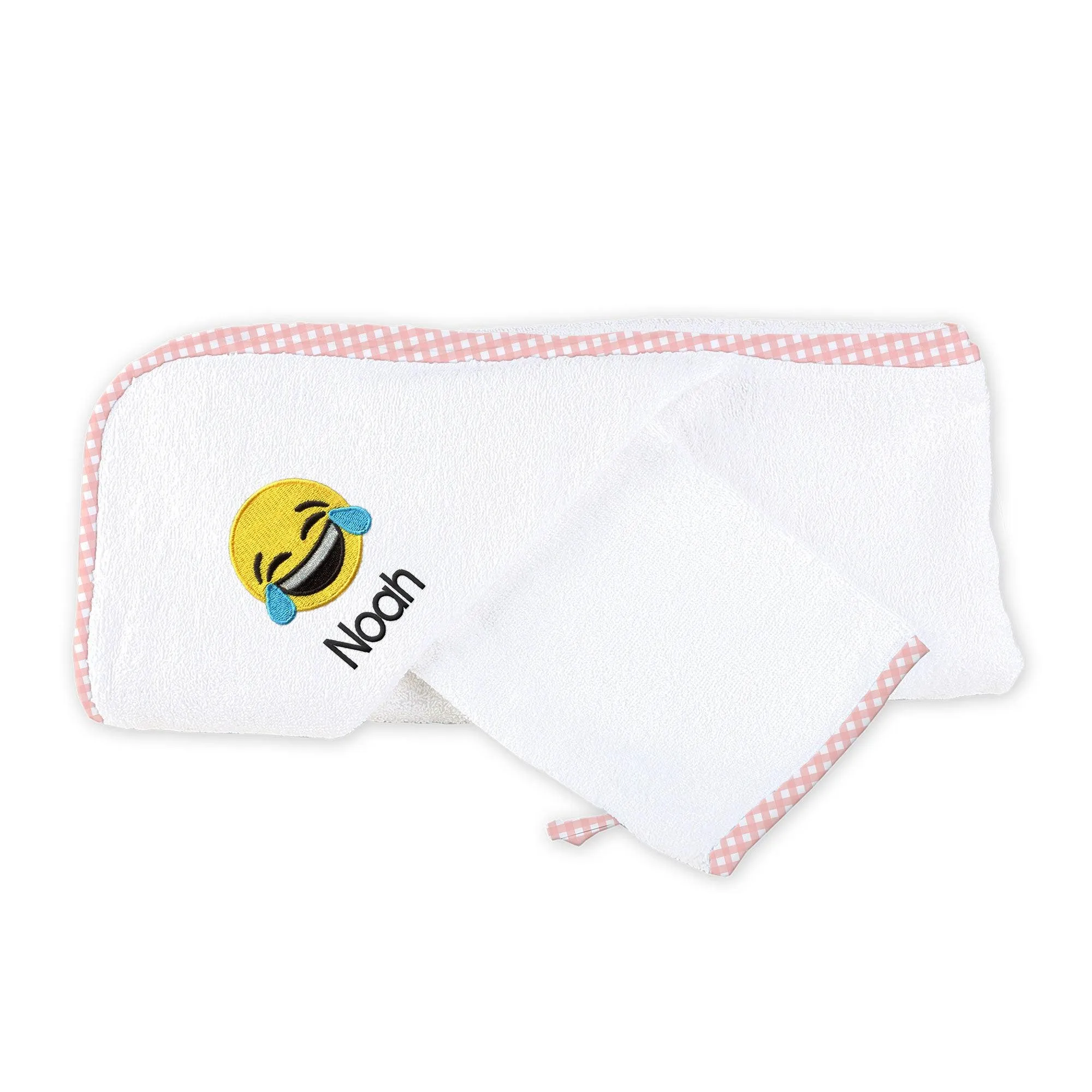 Personalized Happy Tears Emoji Hooded Towel & Wash Mitt Set