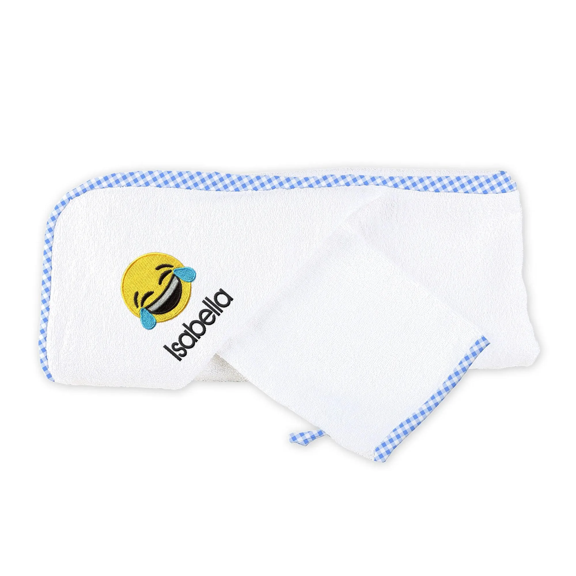 Personalized Happy Tears Emoji Hooded Towel & Wash Mitt Set