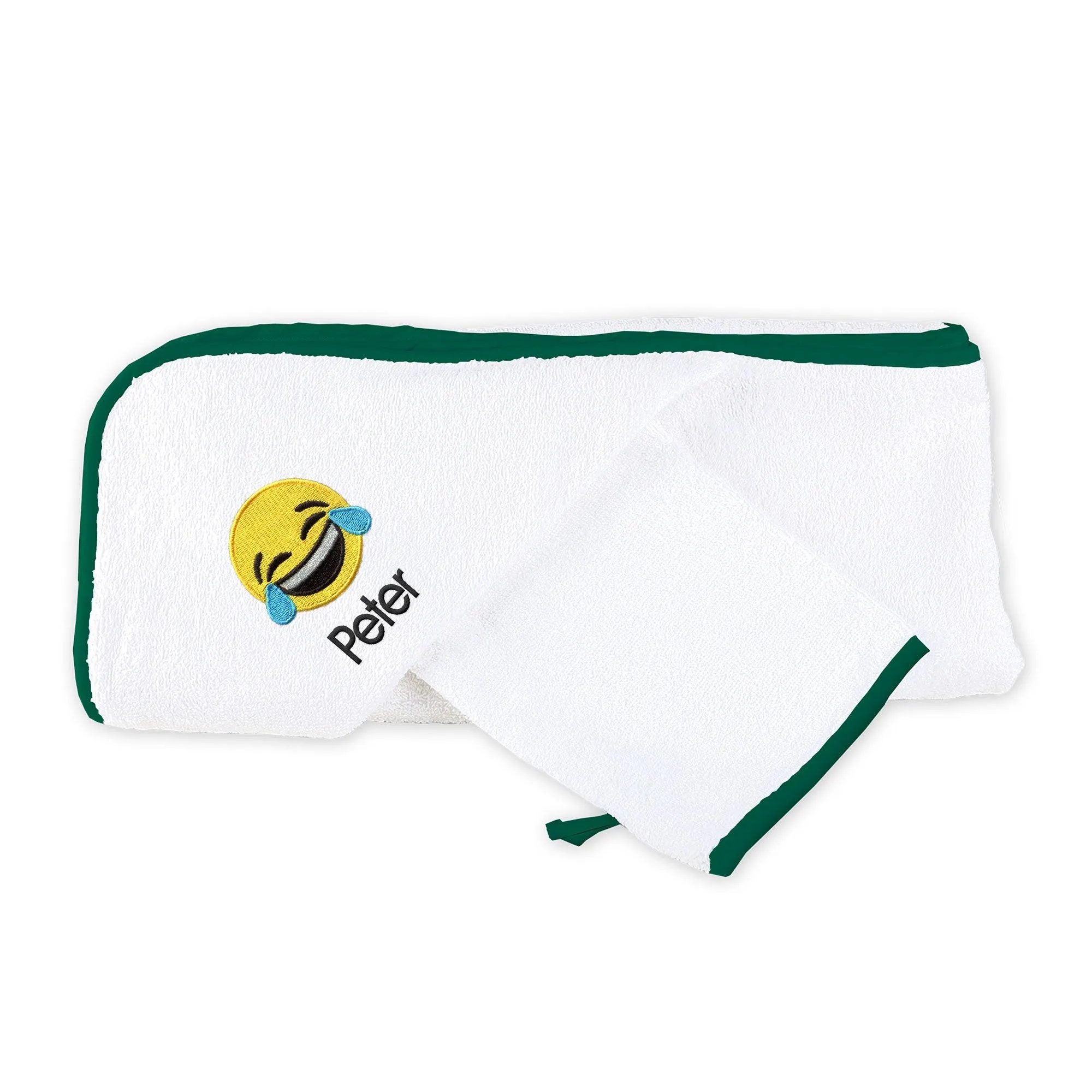 Personalized Happy Tears Emoji Hooded Towel & Wash Mitt Set