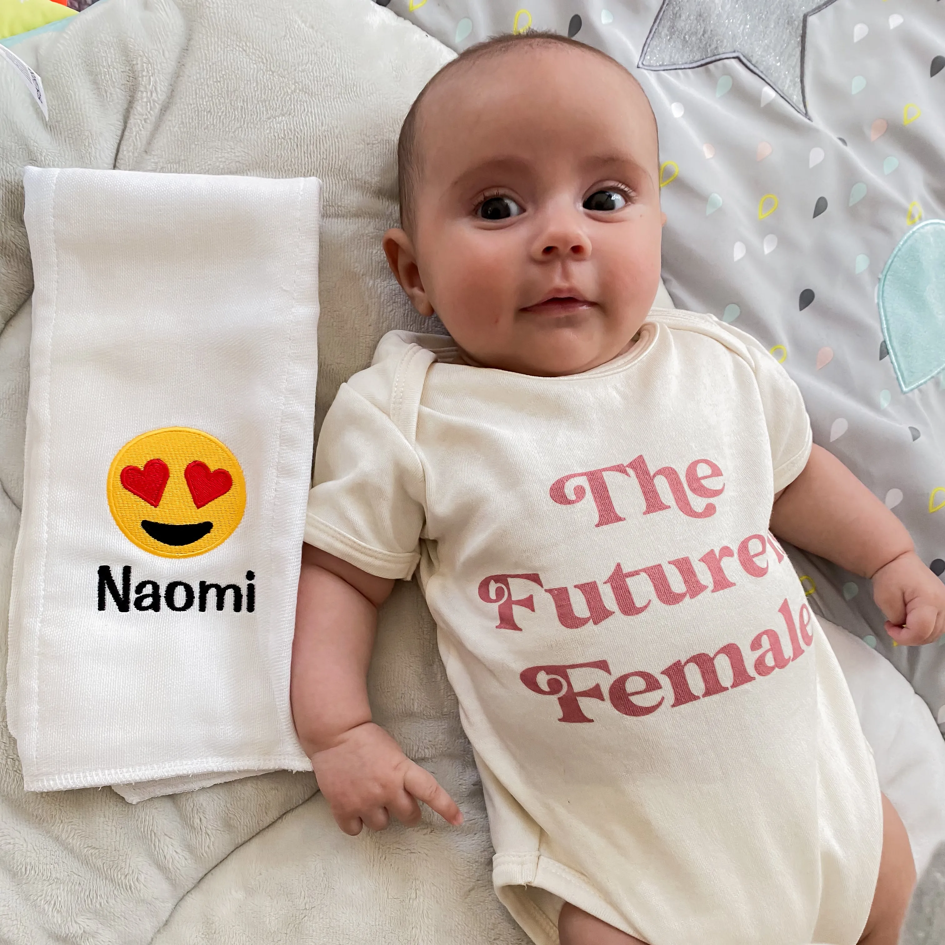Personalized Heart Eyes Emoji Burp Cloth