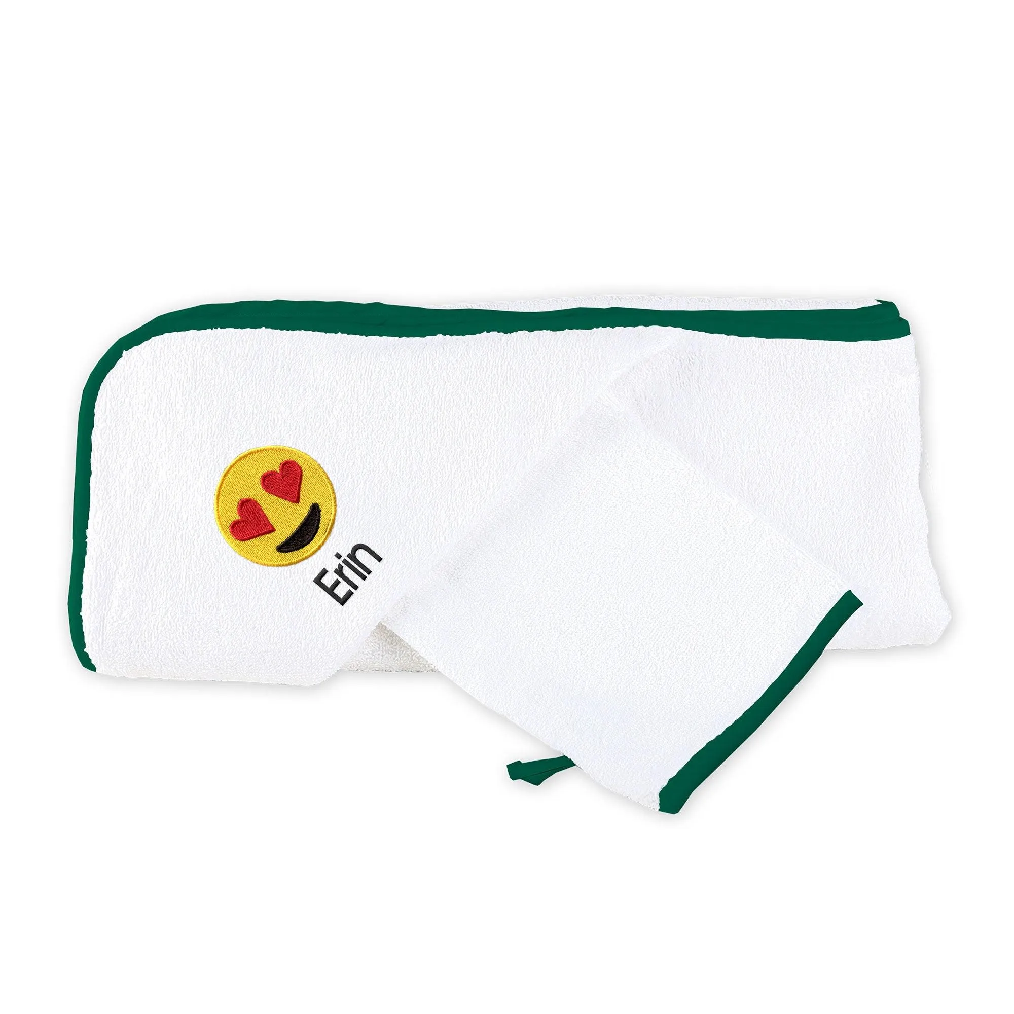 Personalized Heart Eyes Emoji Hooded Towel & Wash Mitt Set