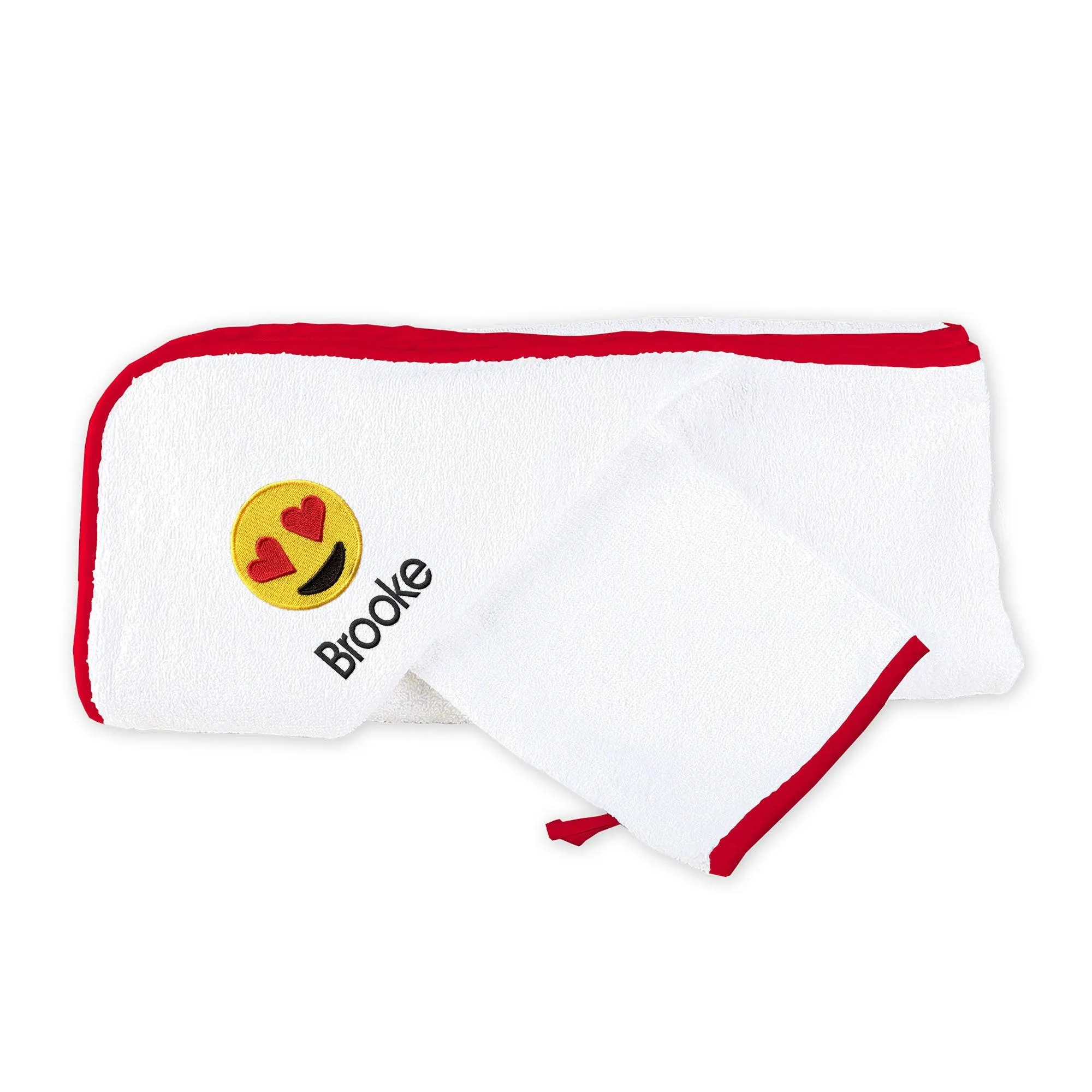Personalized Heart Eyes Emoji Hooded Towel & Wash Mitt Set