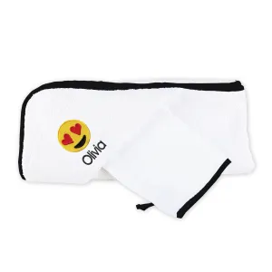 Personalized Heart Eyes Emoji Hooded Towel & Wash Mitt Set