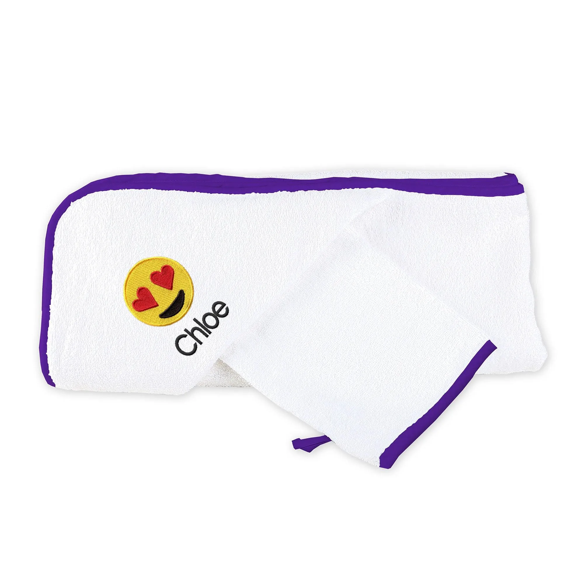 Personalized Heart Eyes Emoji Hooded Towel & Wash Mitt Set
