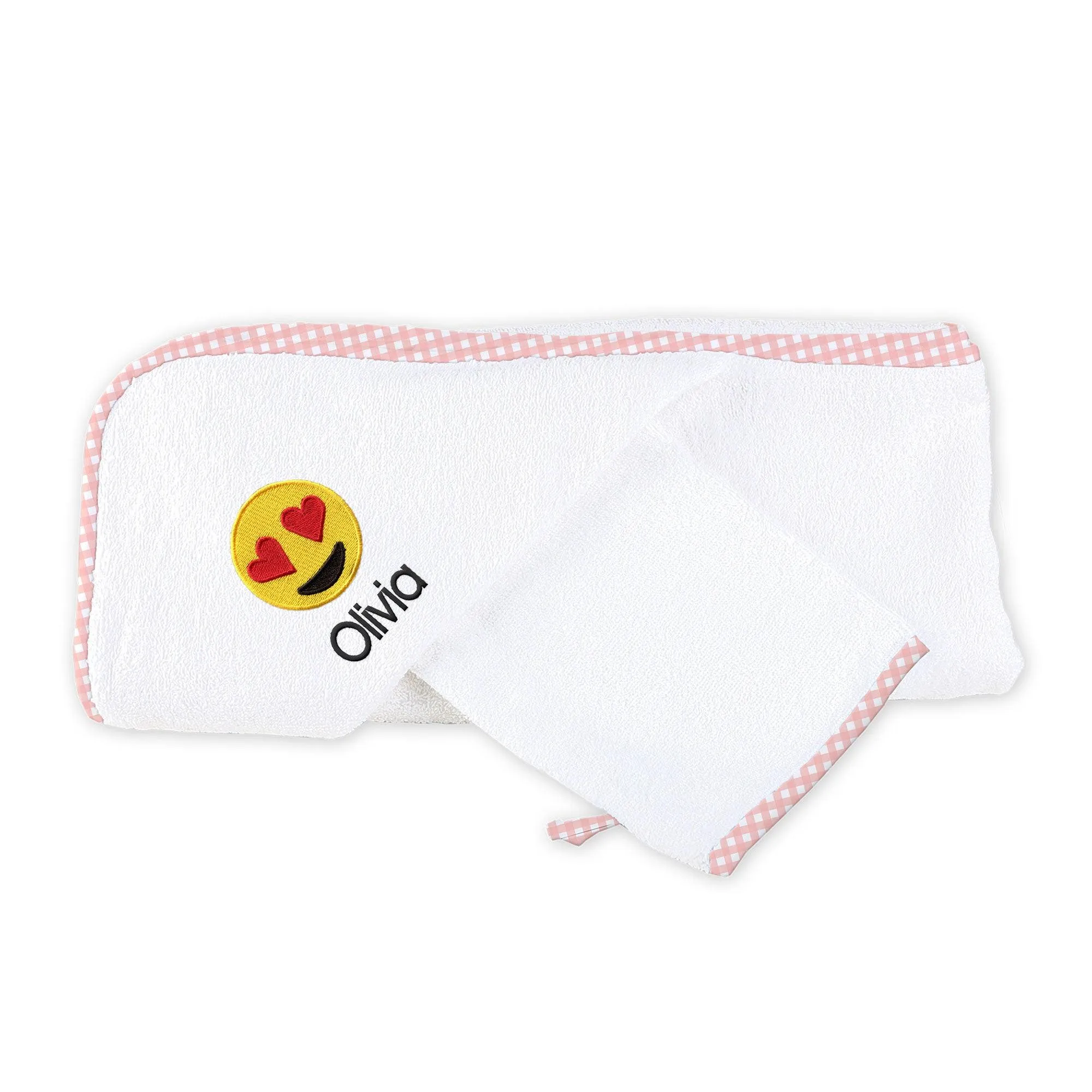 Personalized Heart Eyes Emoji Hooded Towel & Wash Mitt Set