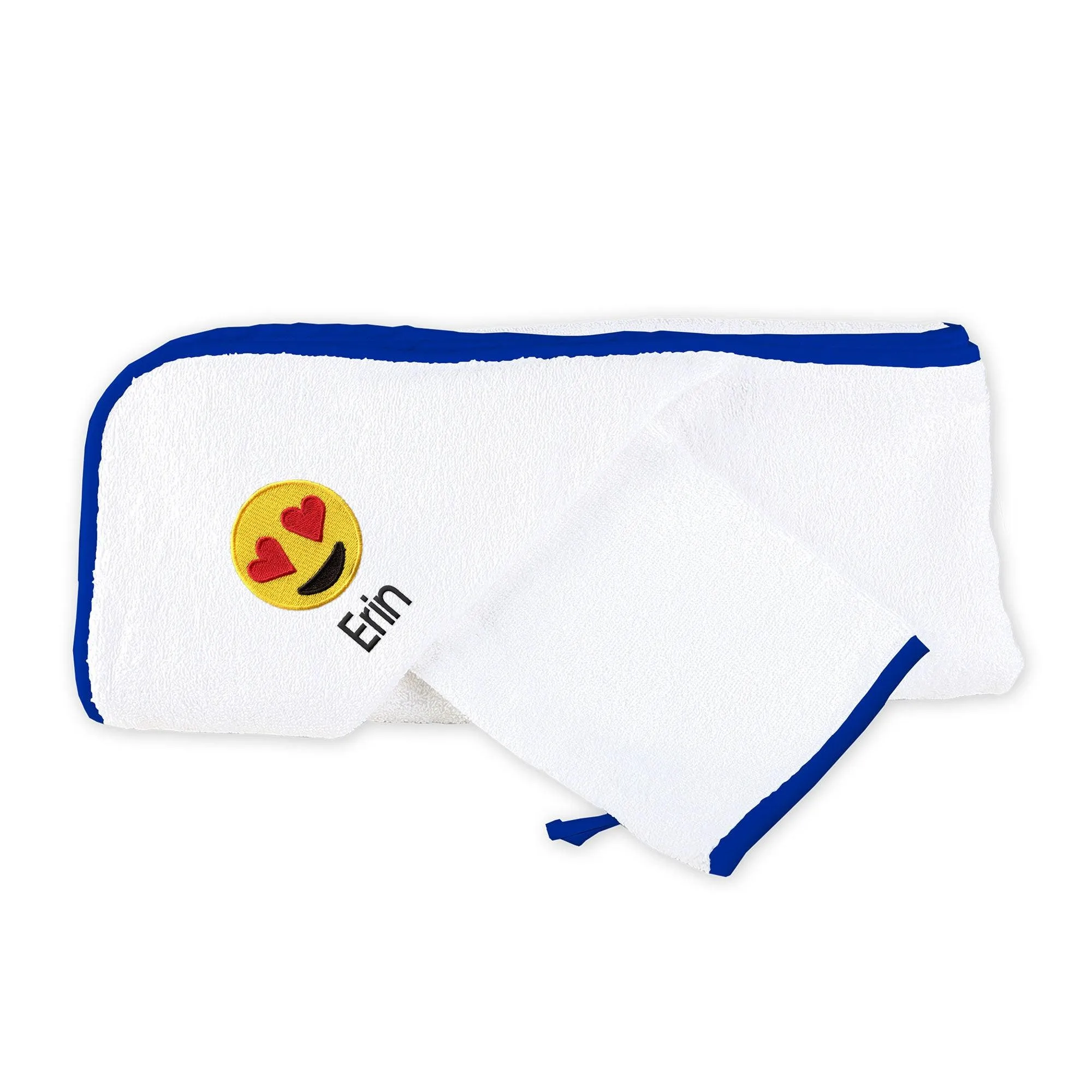 Personalized Heart Eyes Emoji Hooded Towel & Wash Mitt Set