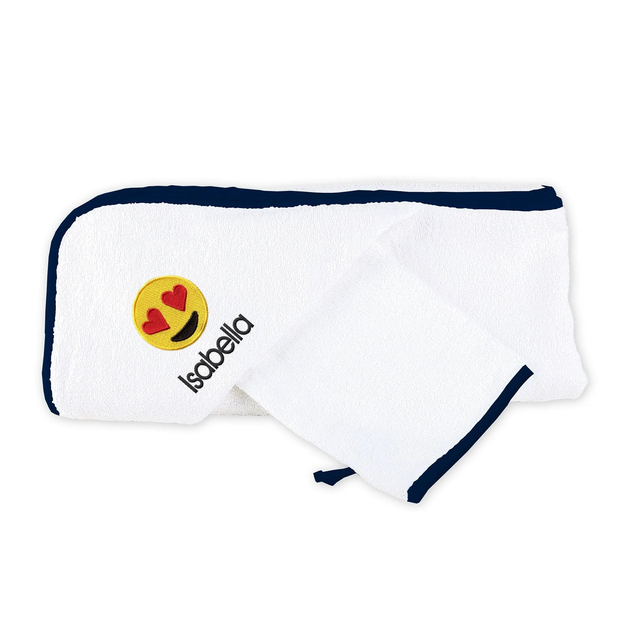 Personalized Heart Eyes Emoji Hooded Towel & Wash Mitt Set