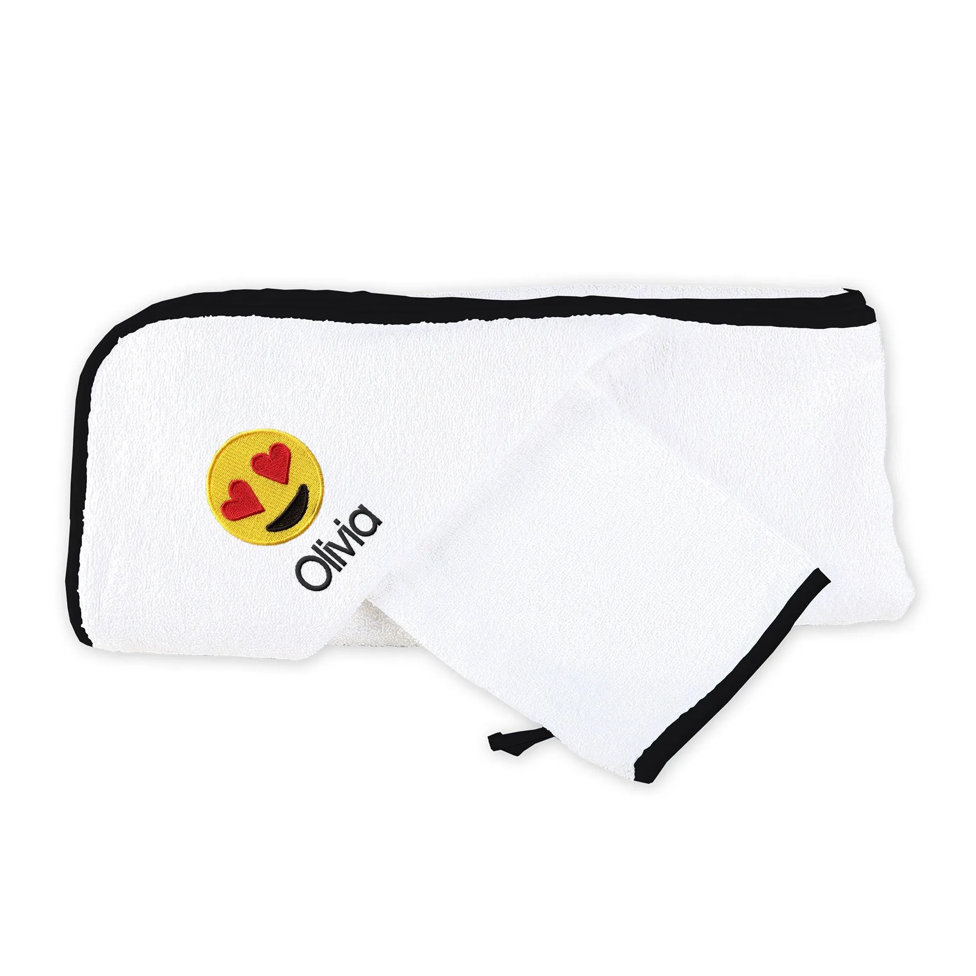 Personalized Heart Eyes Emoji Hooded Towel & Wash Mitt Set