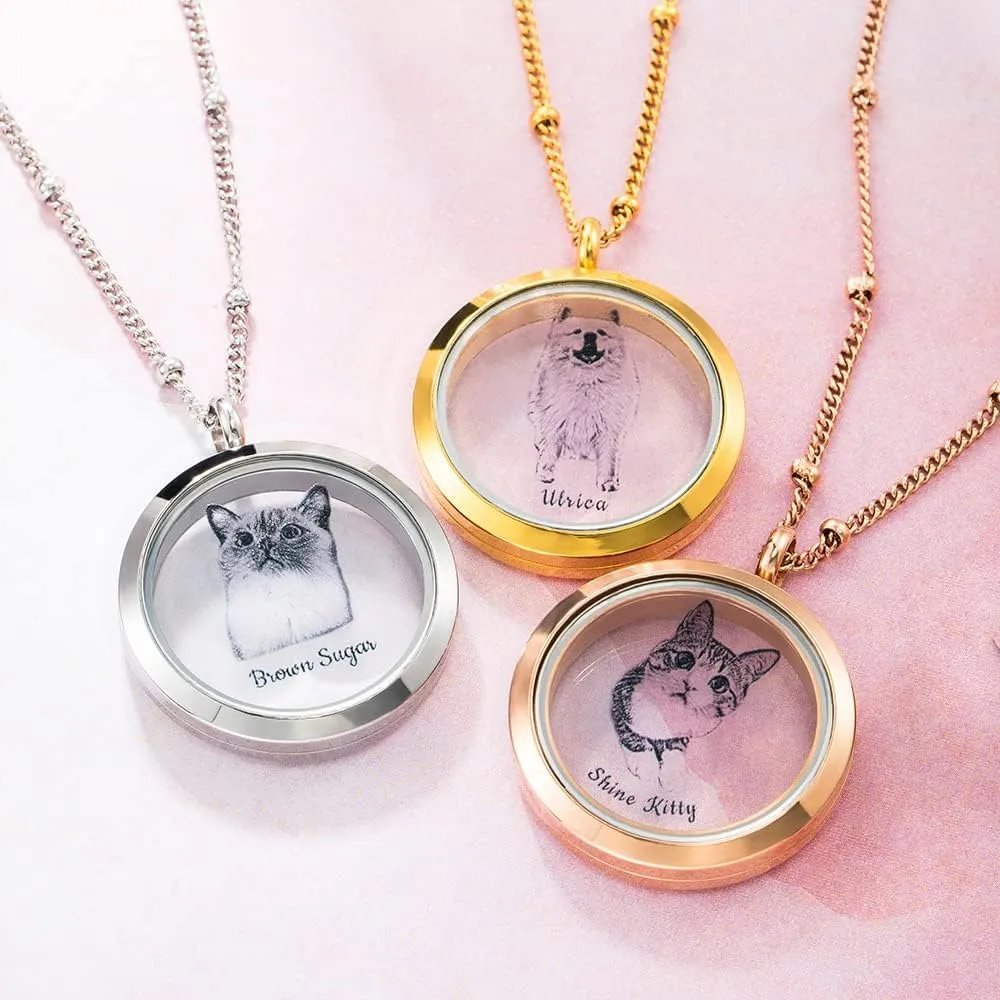 Personalized Pet Urn Fur Necklace - Stainless Steel Pet Ashes Necklace for Dog, Cat - Custom Name Photo Memorial Keepsake