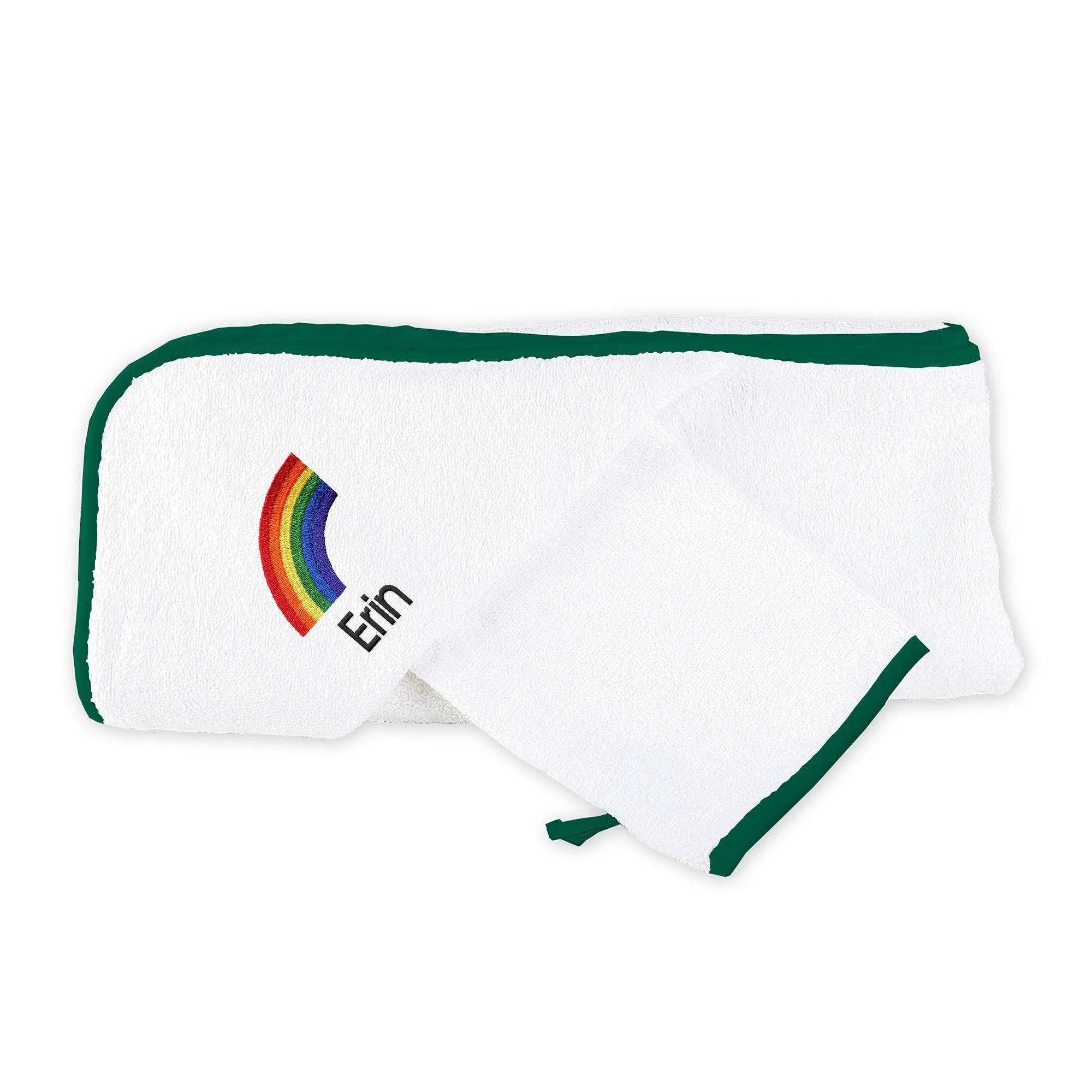 Personalized Rainbow Emoji Hooded Towel & Wash Mitt Set