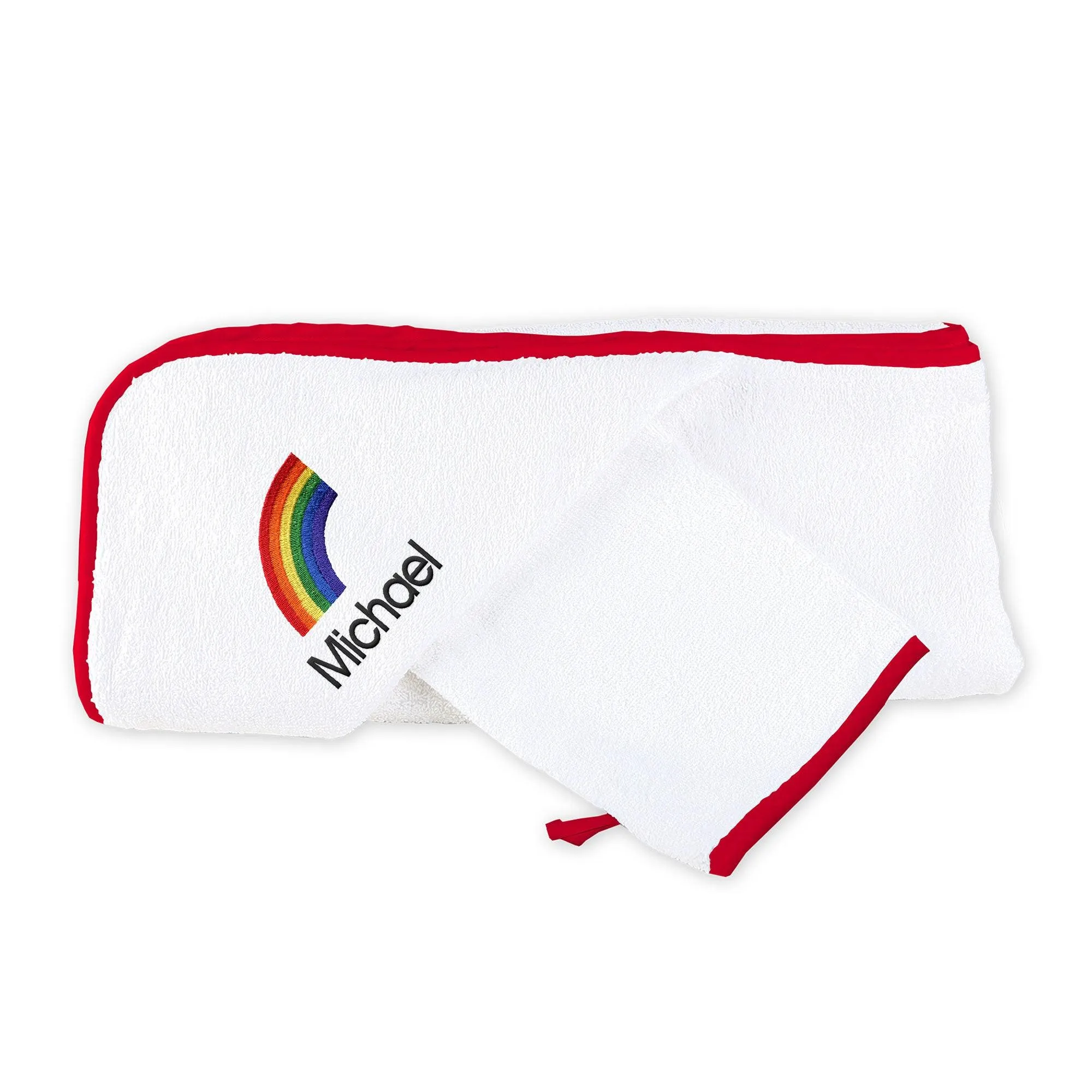 Personalized Rainbow Emoji Hooded Towel & Wash Mitt Set