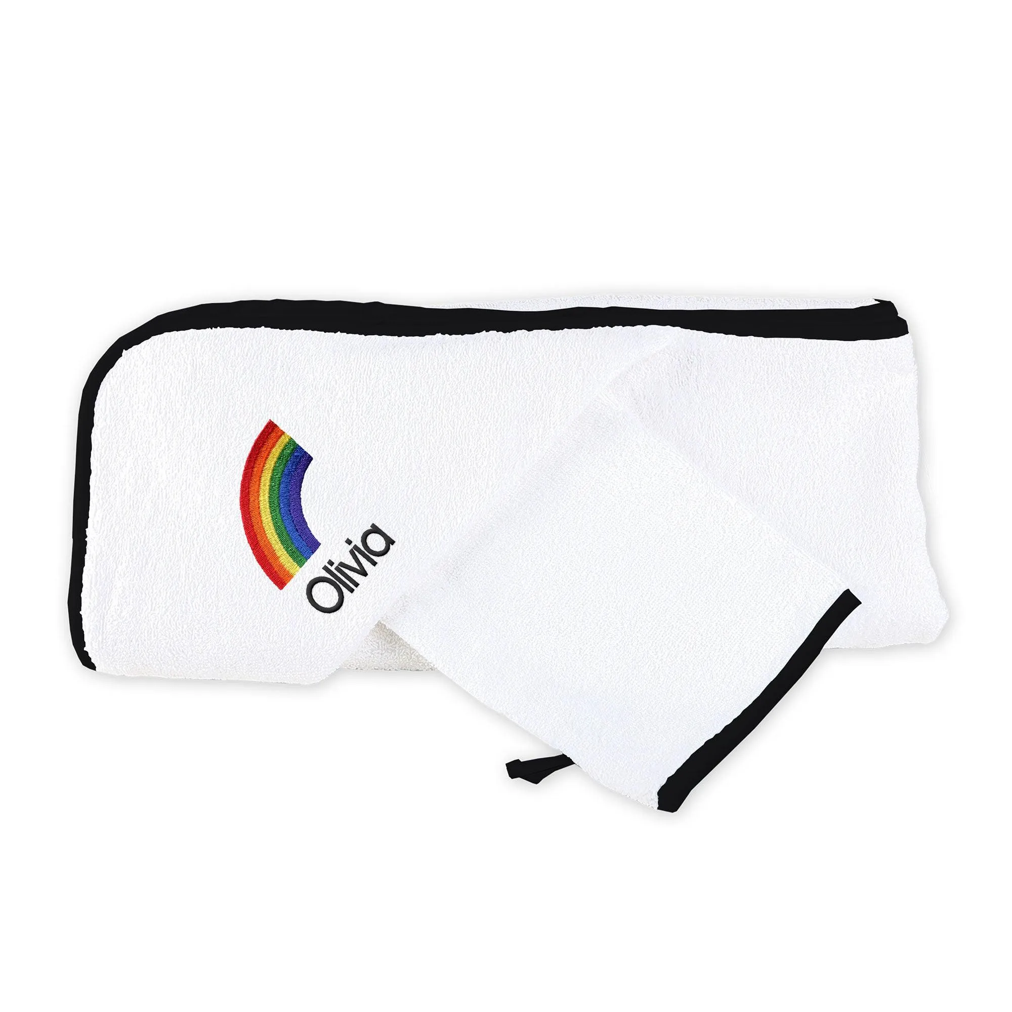 Personalized Rainbow Emoji Hooded Towel & Wash Mitt Set