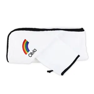 Personalized Rainbow Emoji Hooded Towel & Wash Mitt Set