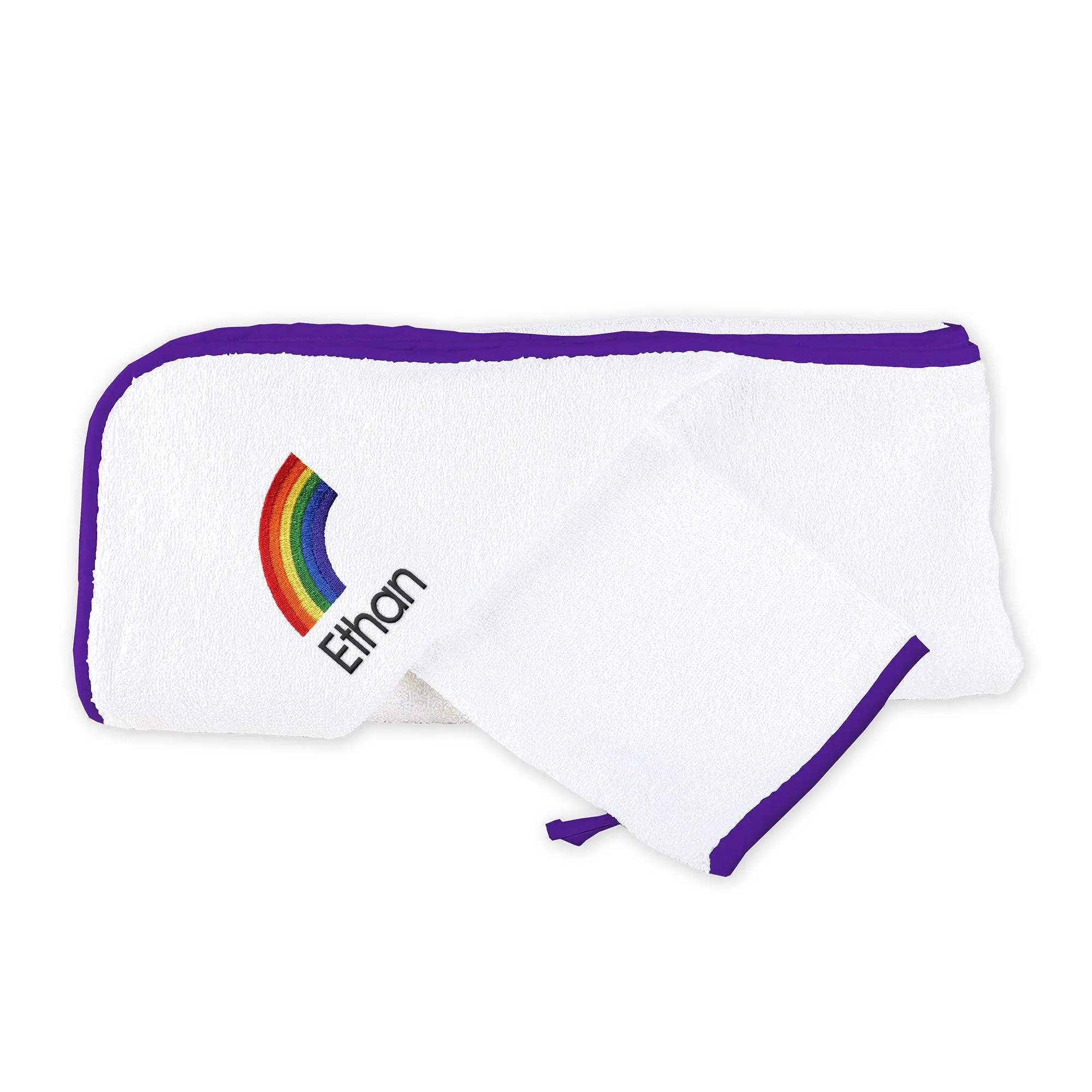 Personalized Rainbow Emoji Hooded Towel & Wash Mitt Set