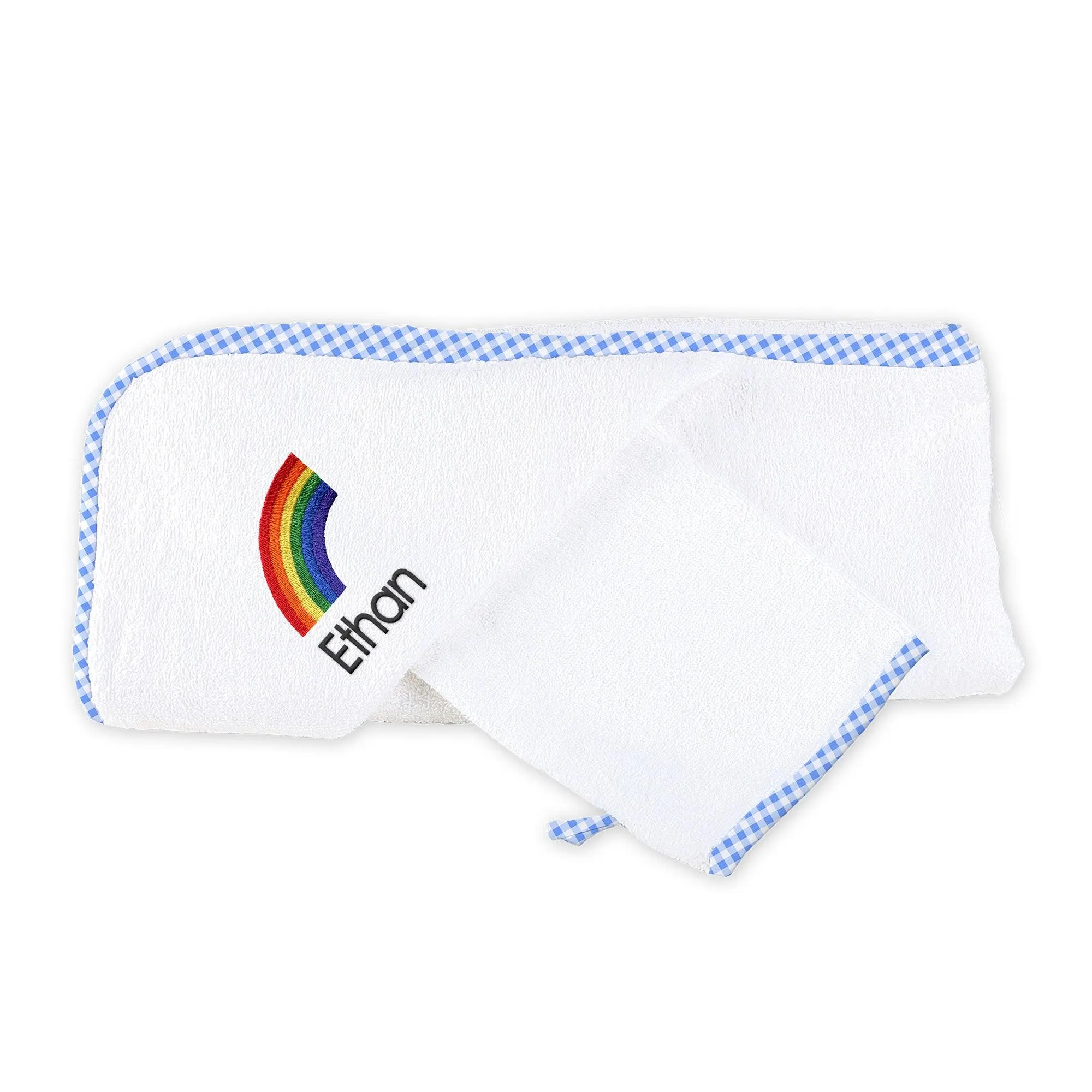 Personalized Rainbow Emoji Hooded Towel & Wash Mitt Set