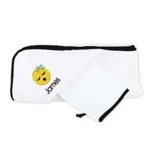 Personalized Sleeping Face Emoji Hooded Towel & Wash Mitt Set