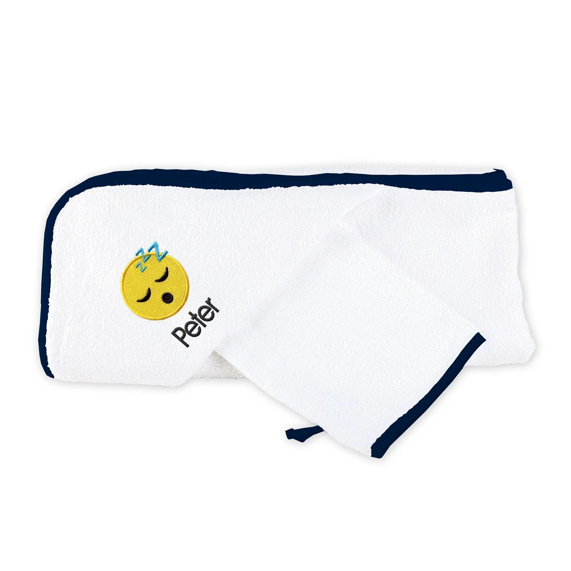 Personalized Sleeping Face Emoji Hooded Towel & Wash Mitt Set