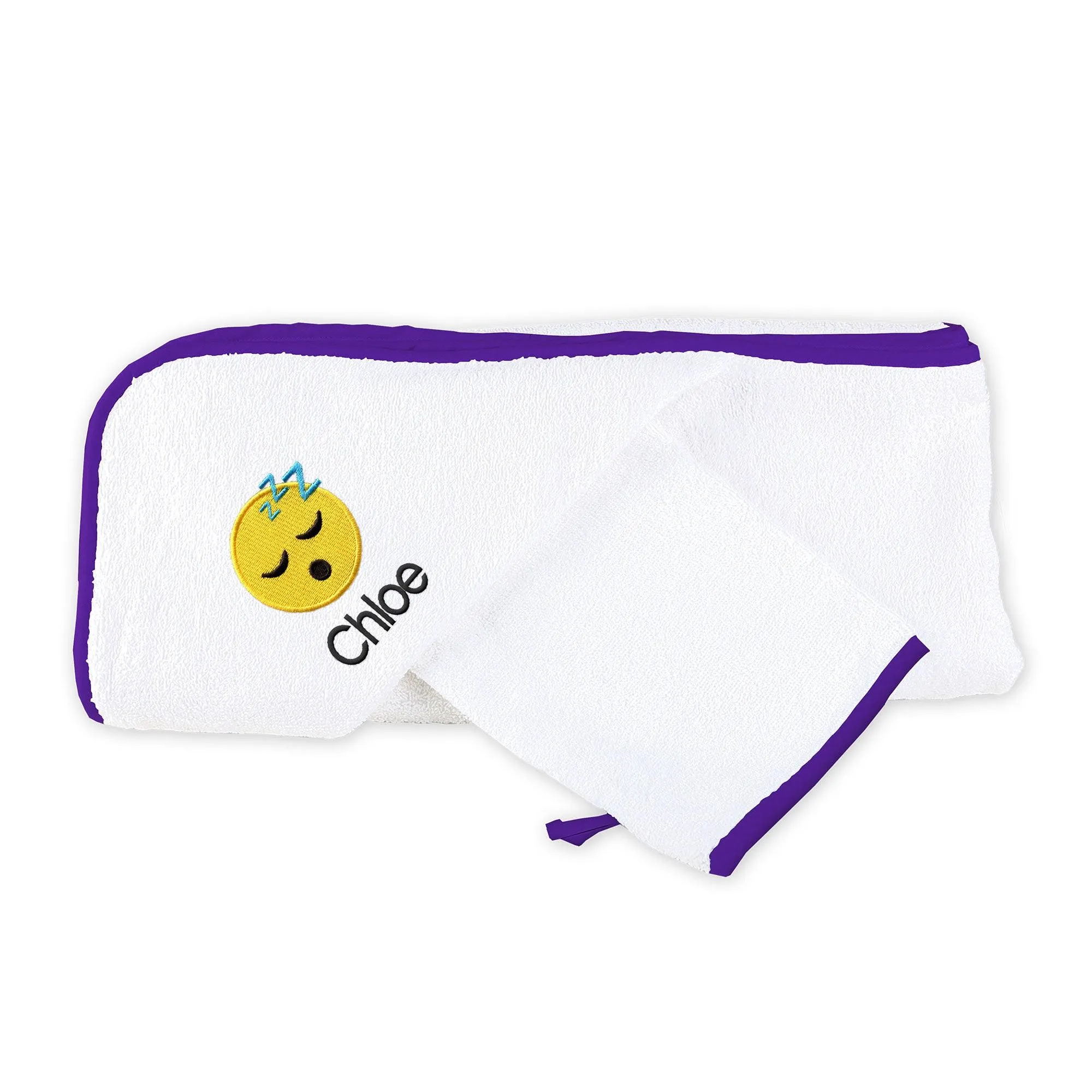 Personalized Sleeping Face Emoji Hooded Towel & Wash Mitt Set