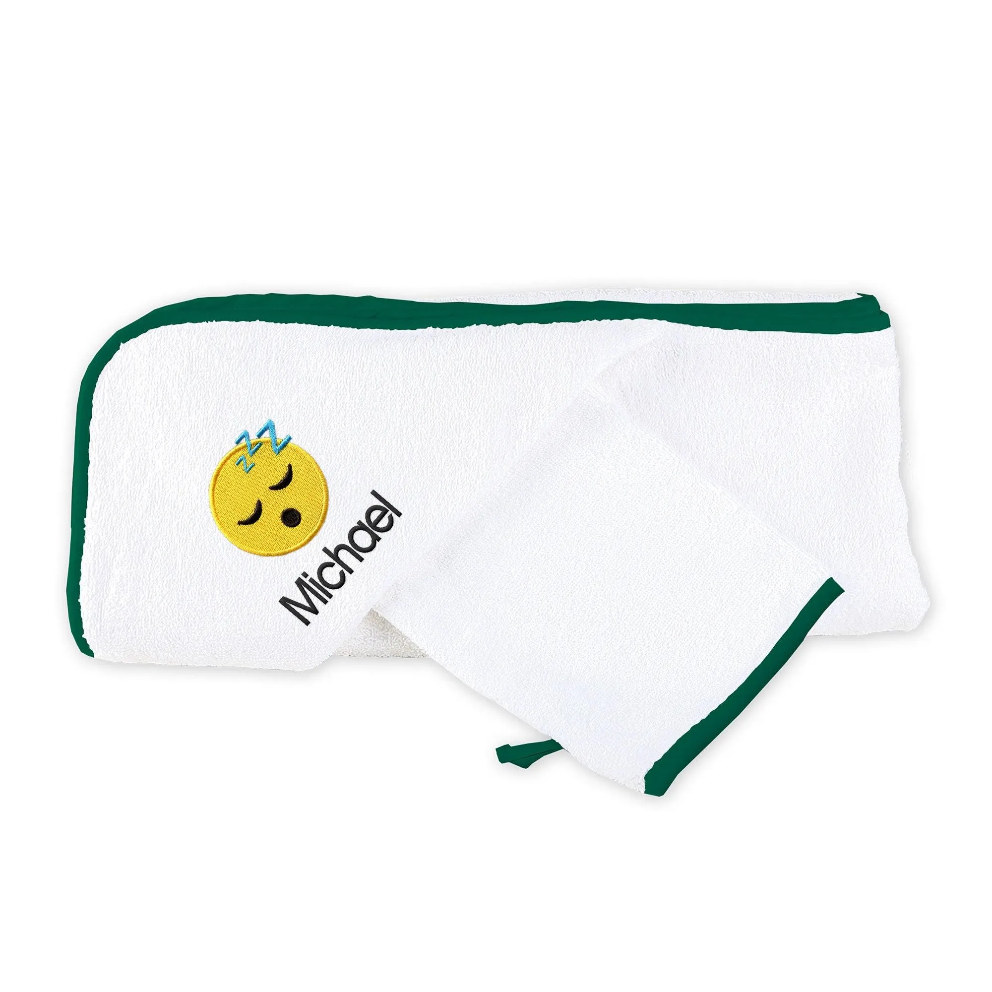 Personalized Sleeping Face Emoji Hooded Towel & Wash Mitt Set