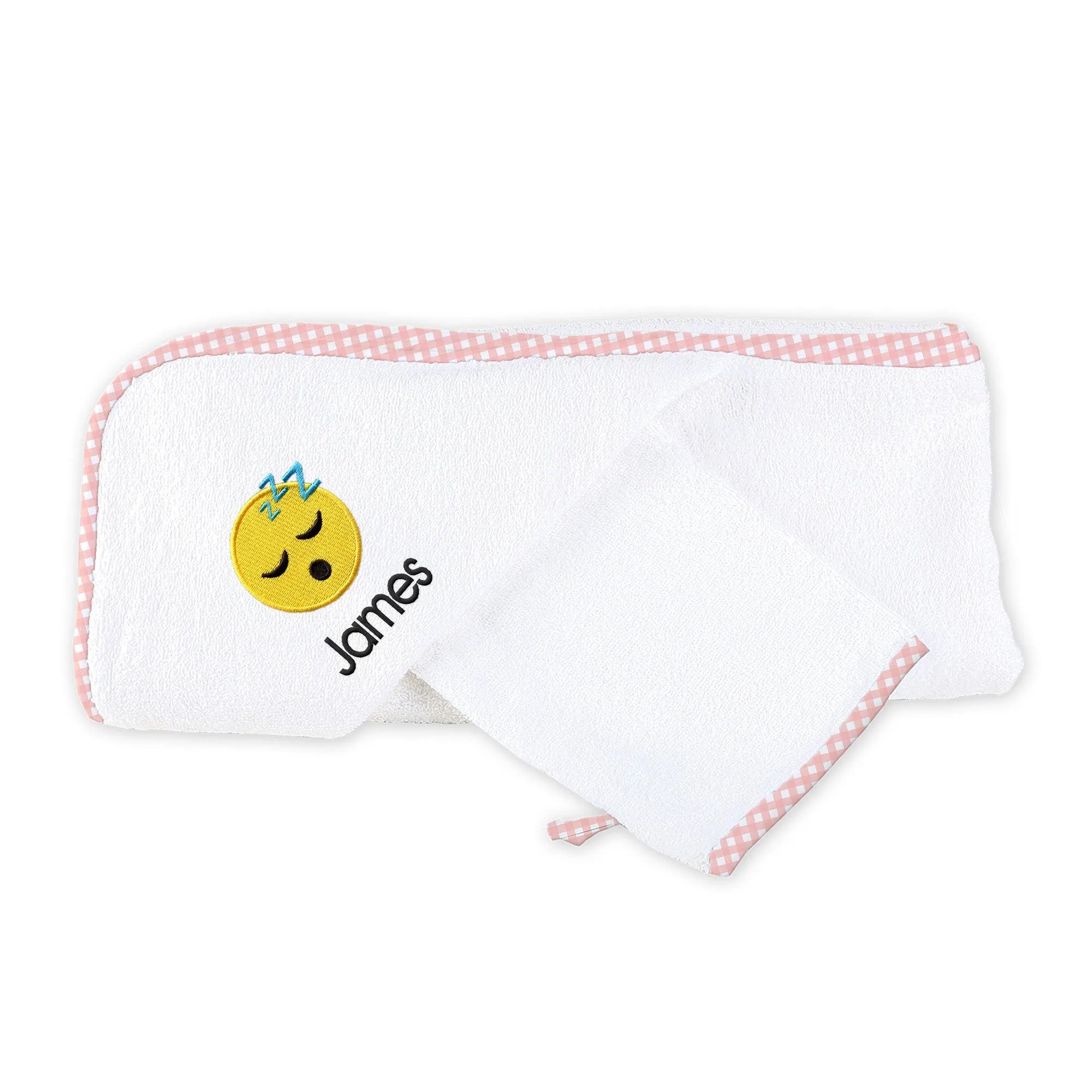 Personalized Sleeping Face Emoji Hooded Towel & Wash Mitt Set
