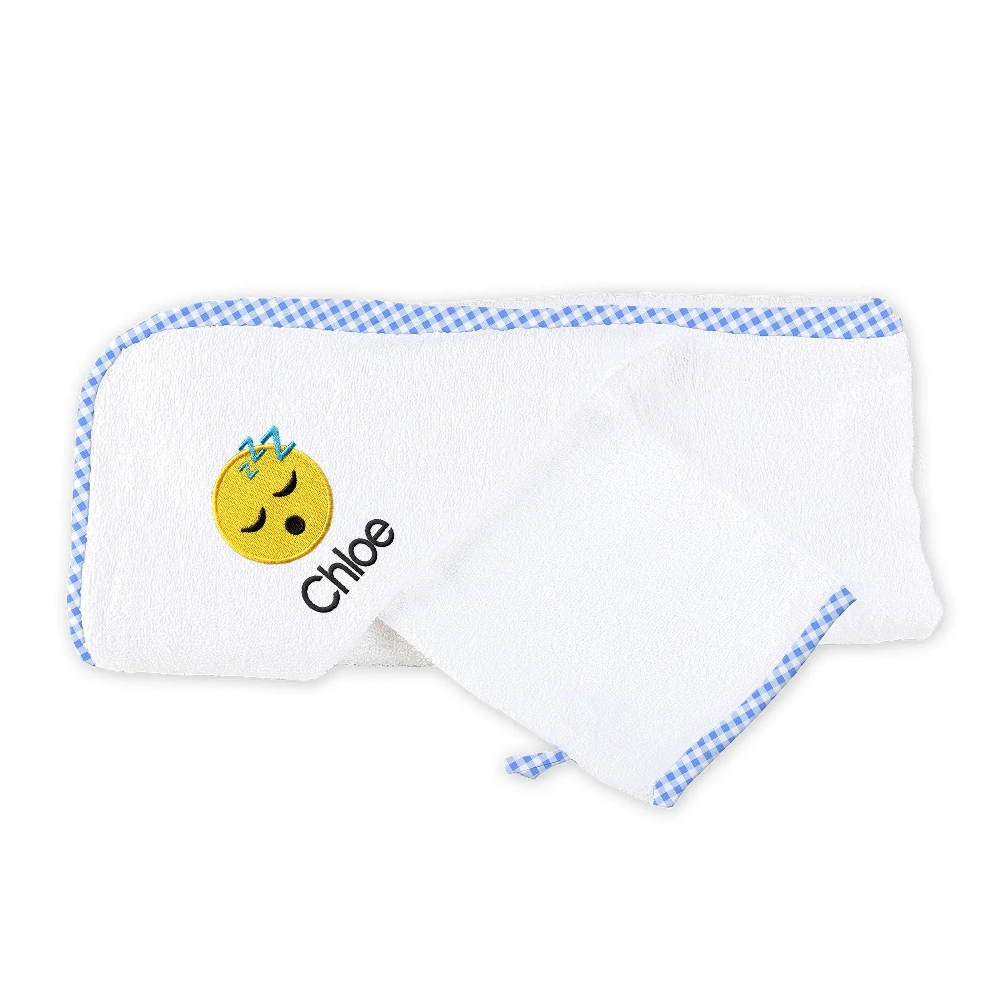 Personalized Sleeping Face Emoji Hooded Towel & Wash Mitt Set