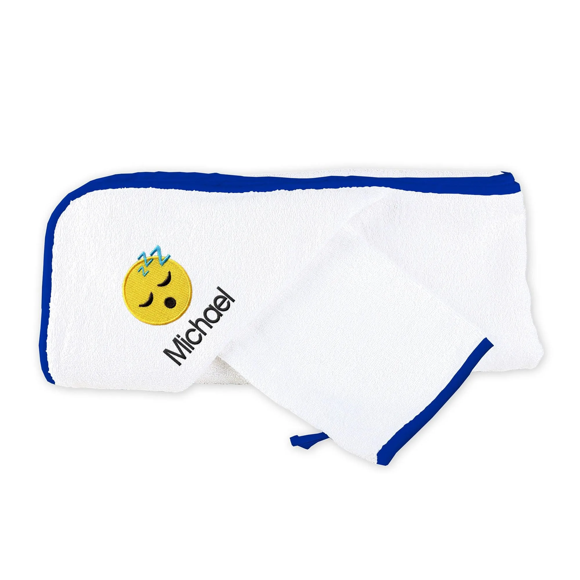 Personalized Sleeping Face Emoji Hooded Towel & Wash Mitt Set
