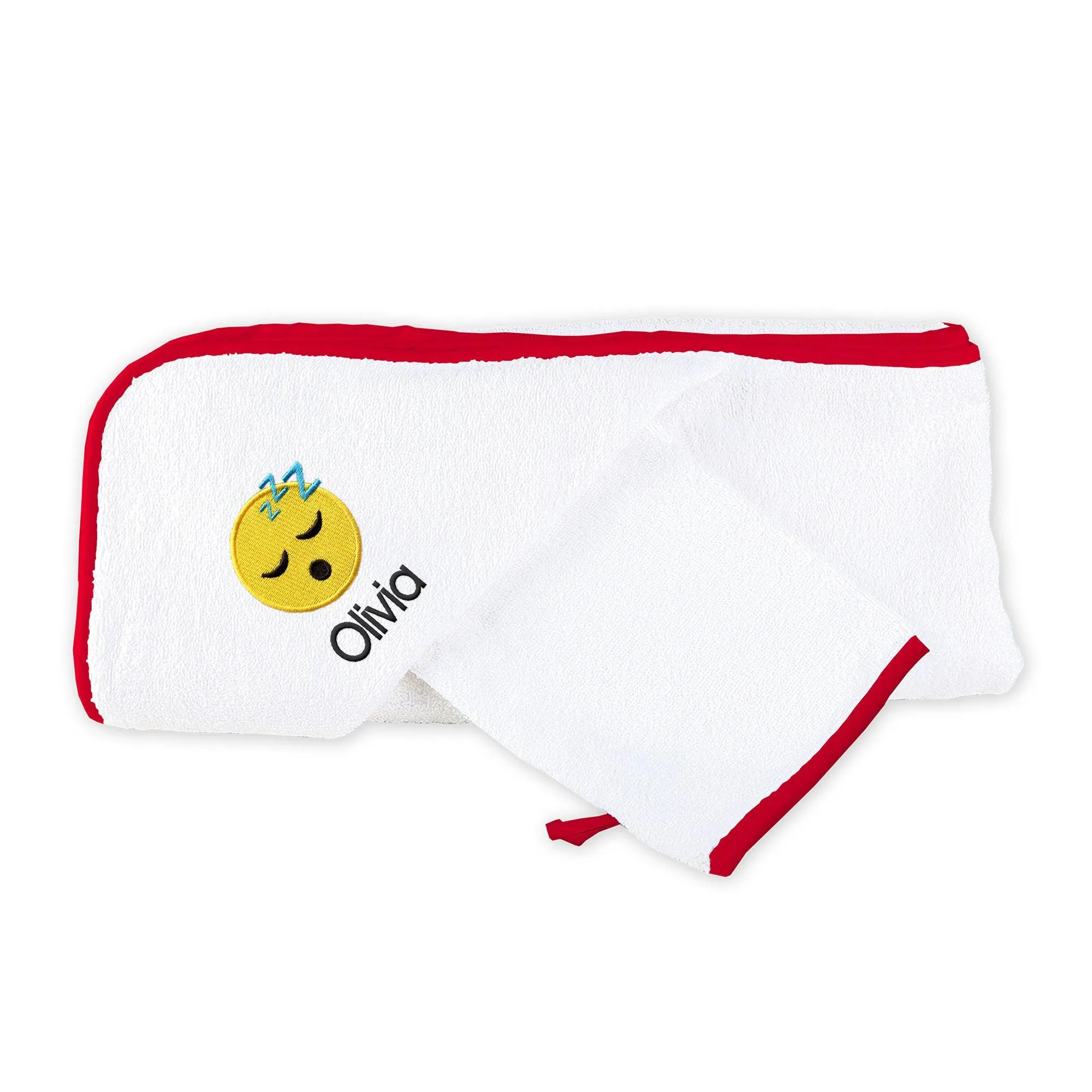Personalized Sleeping Face Emoji Hooded Towel & Wash Mitt Set