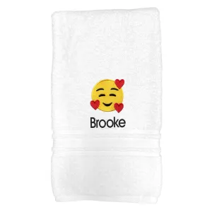 Personalized Smiling Hearts Emoji Bath Towel - 30" x 58"