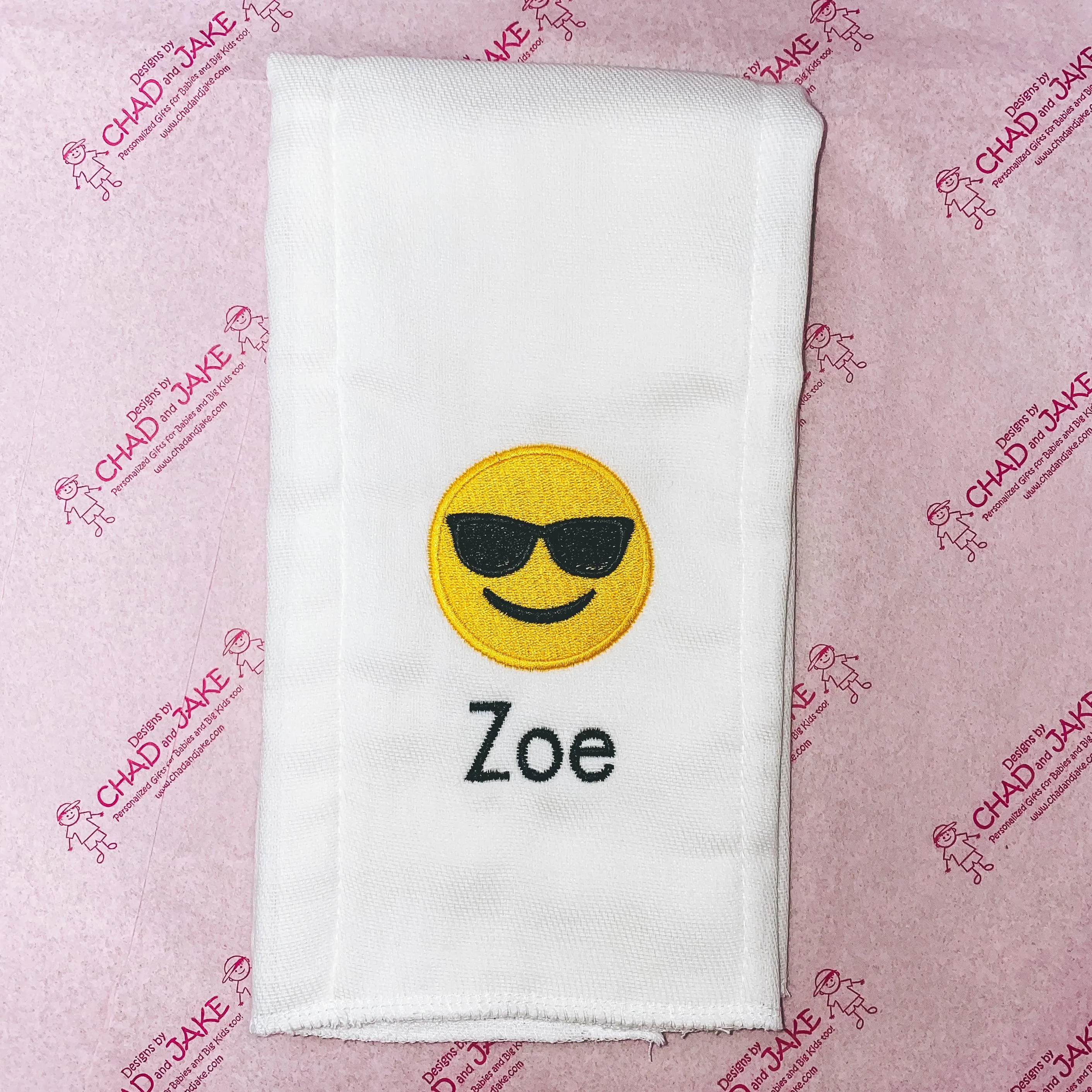 Personalized Sunglass Face Emoji Burp Cloth