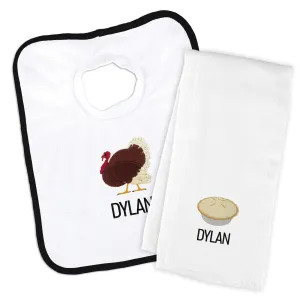 Personalized Thanksgiving Emoji Bib & Burp Cloth Set