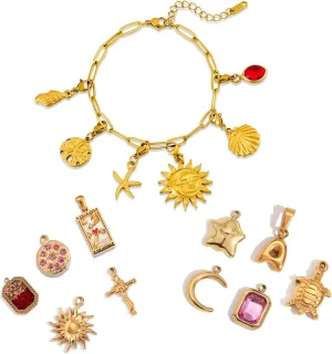 Personlized Charm Bracelet for Women, Custom Charm Bracelet, Design Your Own Charm Pendant Bracelet Set, Multiple Charm Pendant Available, Mom Grandma Jewelry Charm Bracelet Gift for Her.