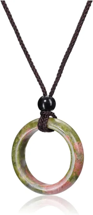 PESOENTH Healing Crystal Pendant Necklace Women Natural Purple Amethyst Crystals Gemstones Quartz Round Stone Cord Necklace Adjustable Jewelry Gifts for Men