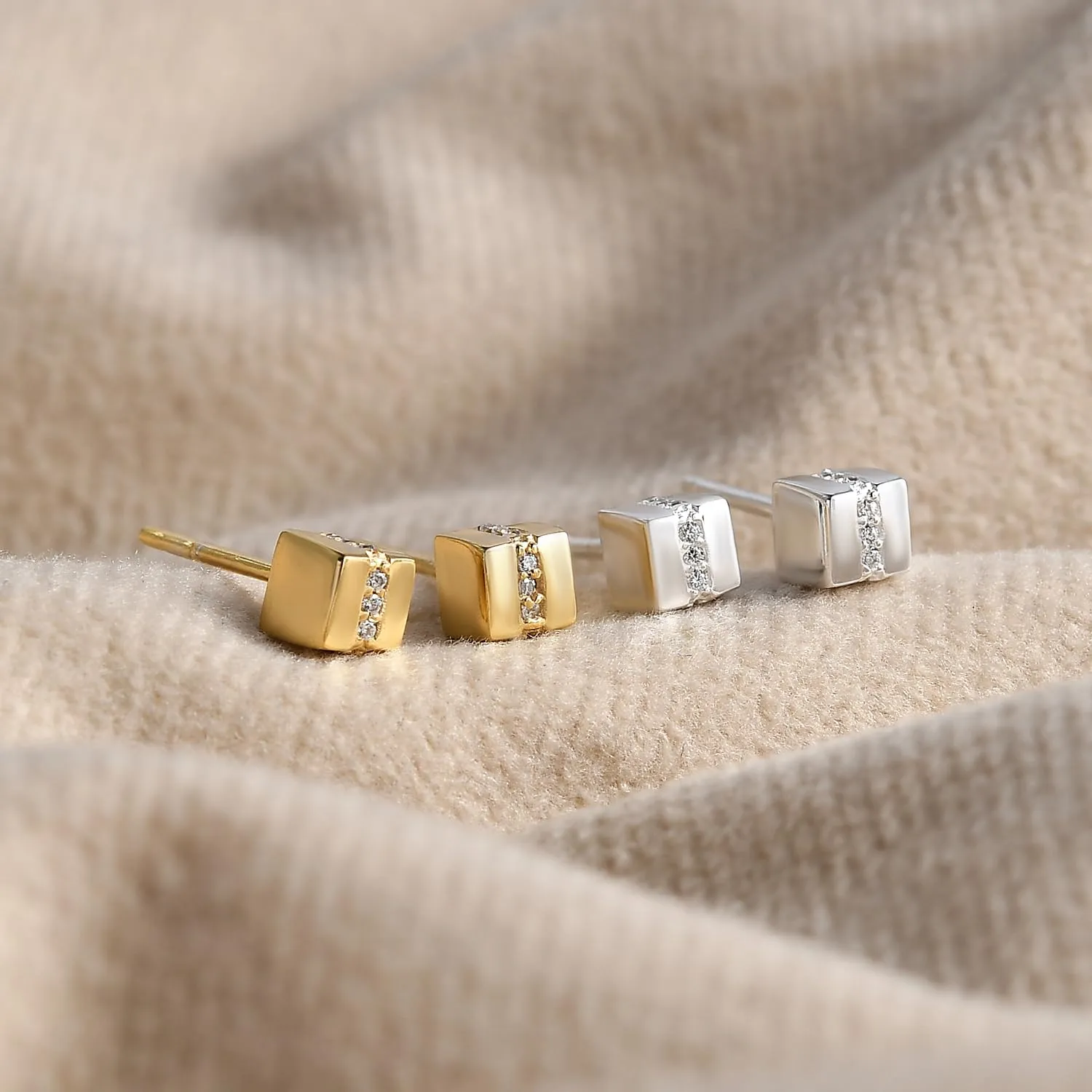 PHNX Minimalist Cubic Zirconia Stud Earrings For Women | Hypoallergenic Lightweight Sterling Silver | Bohemian Chic Gold Earrings | Elegant Cubic Zirconia Jewelry, Christmas Gifts