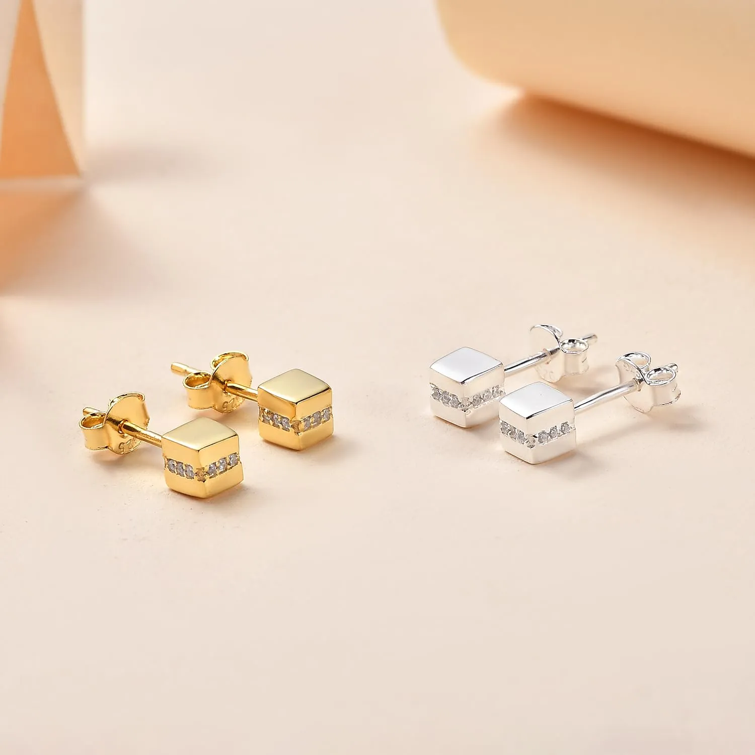PHNX Minimalist Cubic Zirconia Stud Earrings For Women | Hypoallergenic Lightweight Sterling Silver | Bohemian Chic Gold Earrings | Elegant Cubic Zirconia Jewelry, Christmas Gifts