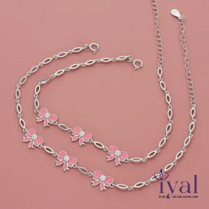 Pink Bow Silver Anklet for Kids(5  Years)