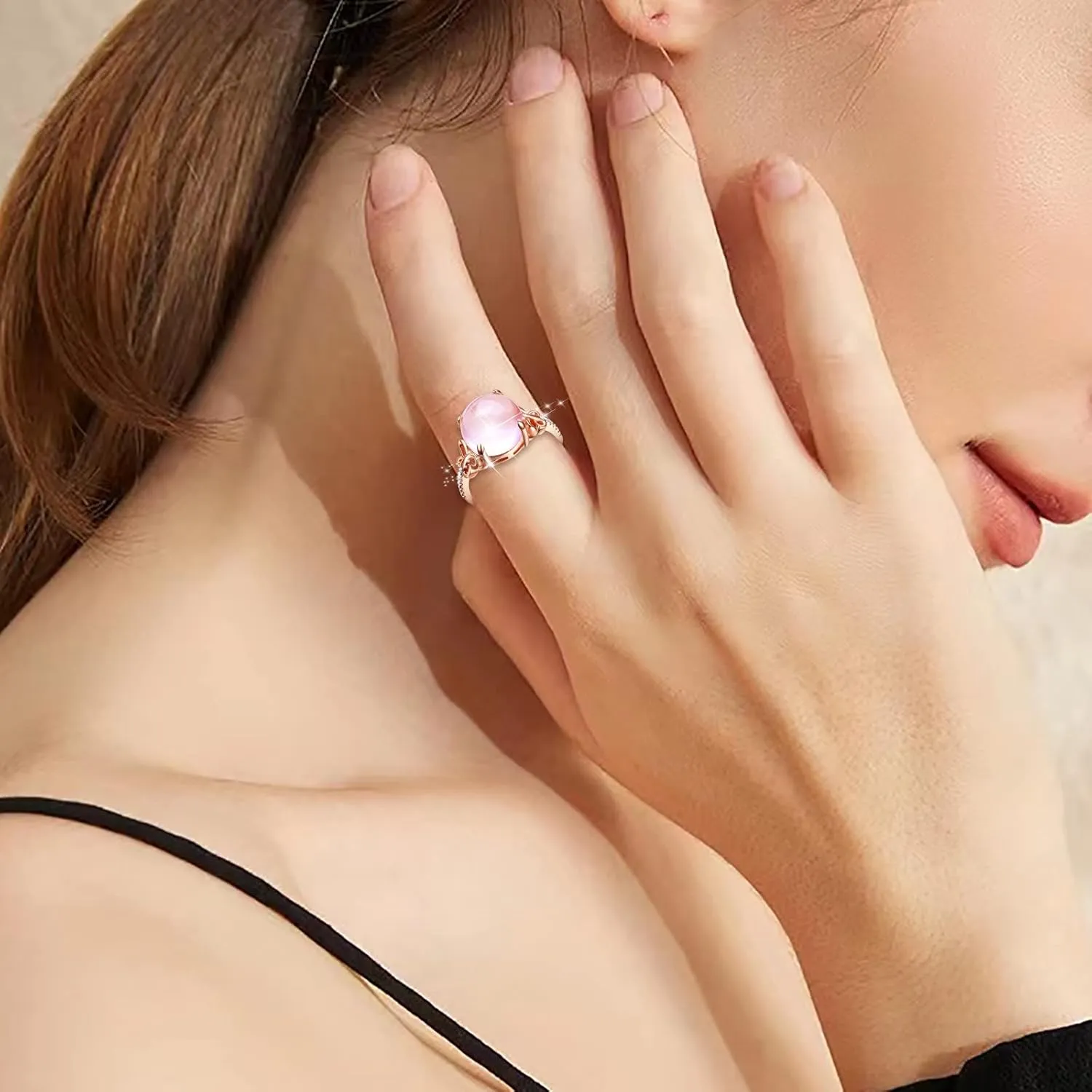 Pink Gemstone Butterfly Ring for Women Minimalist Design Elegant Jewelry Adjustable Ring