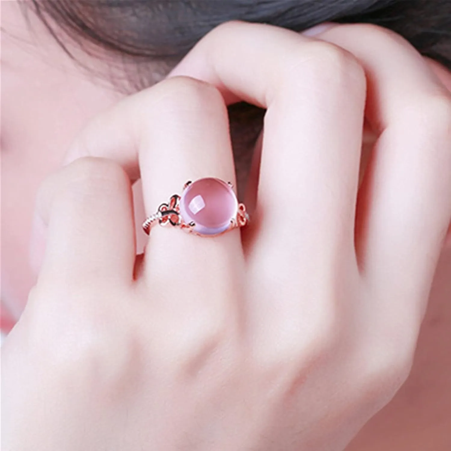 Pink Gemstone Butterfly Ring for Women Minimalist Design Elegant Jewelry Adjustable Ring